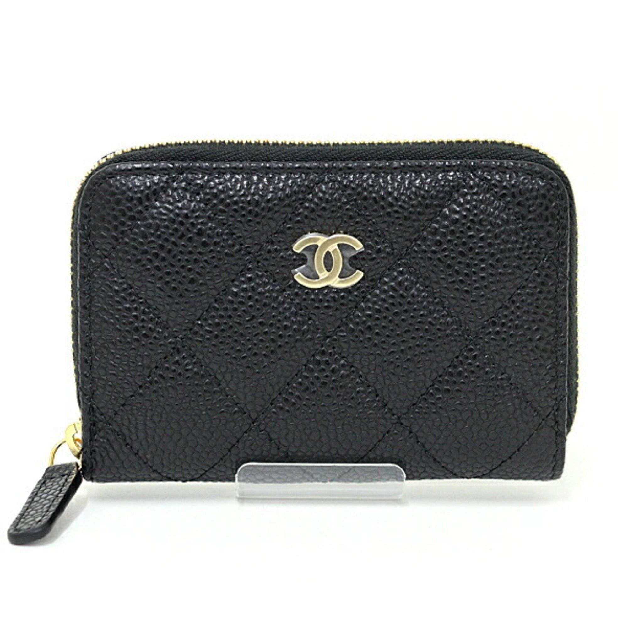 Chanel Classic Zip Coin Purse Case Grained Calfskin Ap0216 Black Unused, Women's
