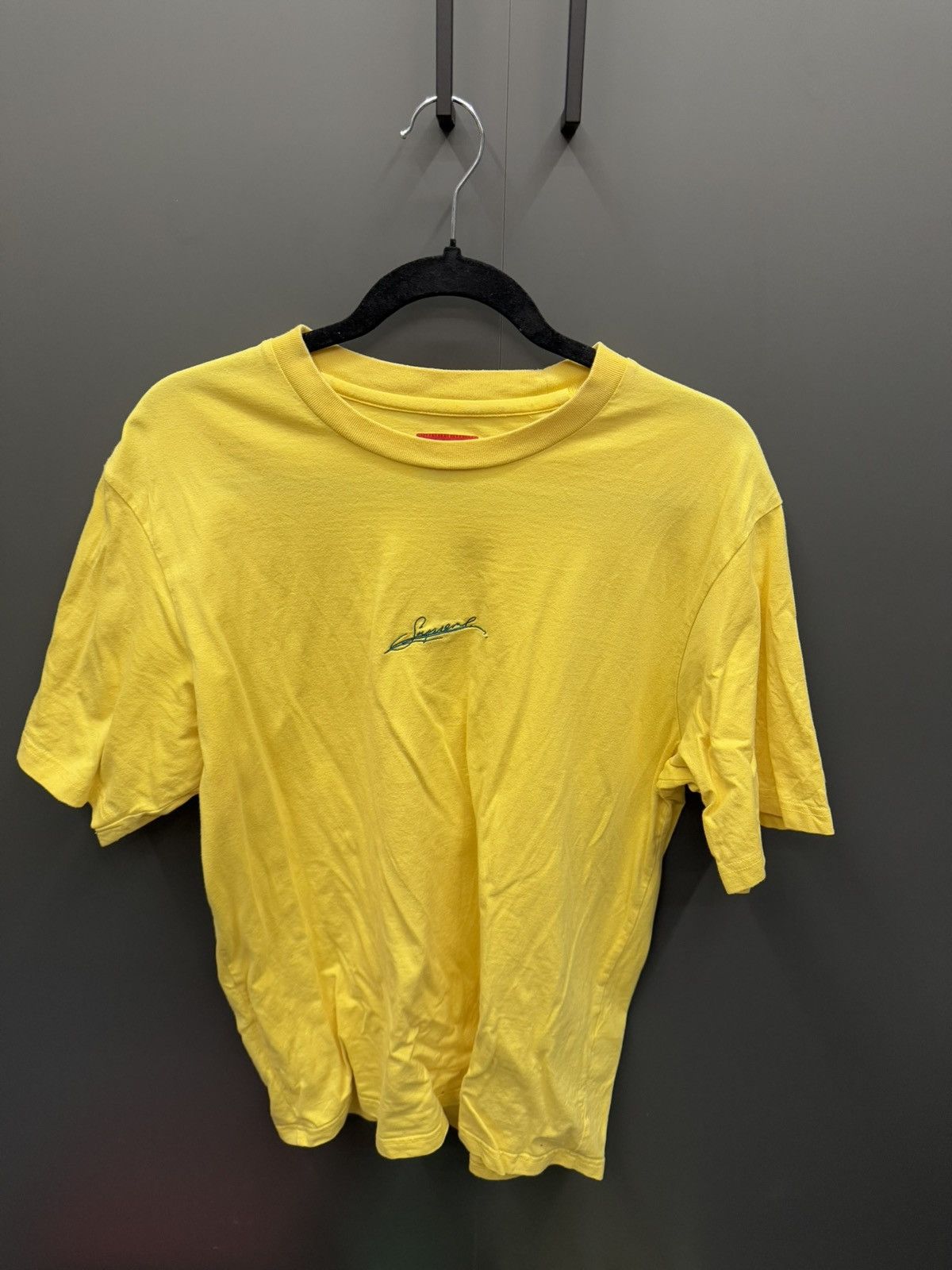 Supreme Supreme Embroidered Script Logo T-Shirt Yellow Size US M / EU 48-50 / 2 - 1 Thumbnail