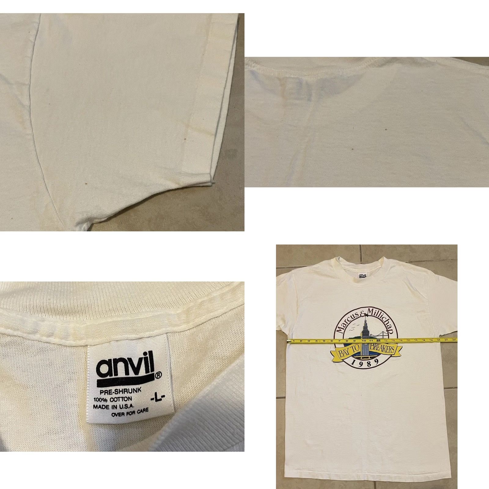 Vintage VINTAGE Bay To Breakers Shirt 80s Grunge White L Mens Golden Gate Bridge California Striped Single Stitch T-Shirt Size US L / EU 52-54 / 3 - 10 Thumbnail