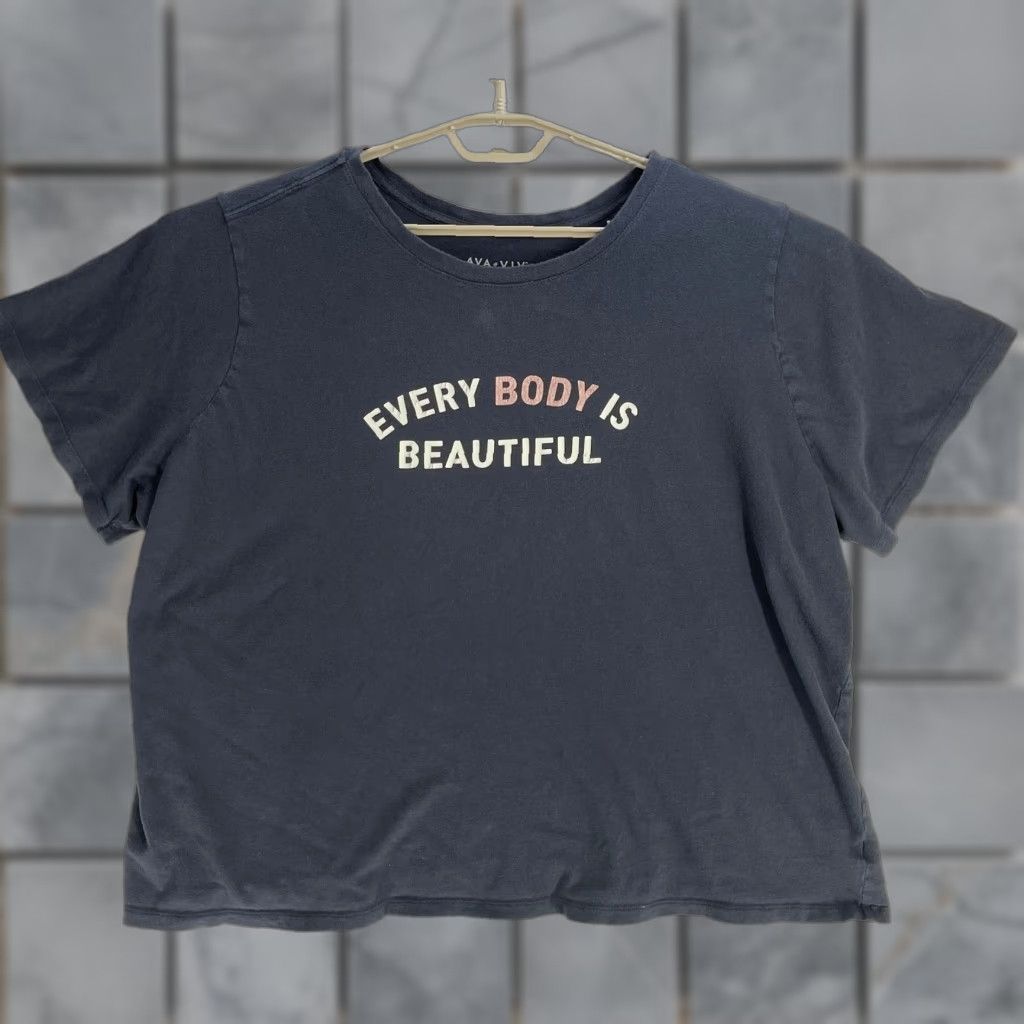 Vintage Ava & Viv Women Tee Shirt Top Plus 2X Gray 100% Cotton Short Sleeve Round Neck Casual Graphic Body Positive Shirts Womens Size XXL / US 16-18 / IT 52-54 - 1 Thumbnail
