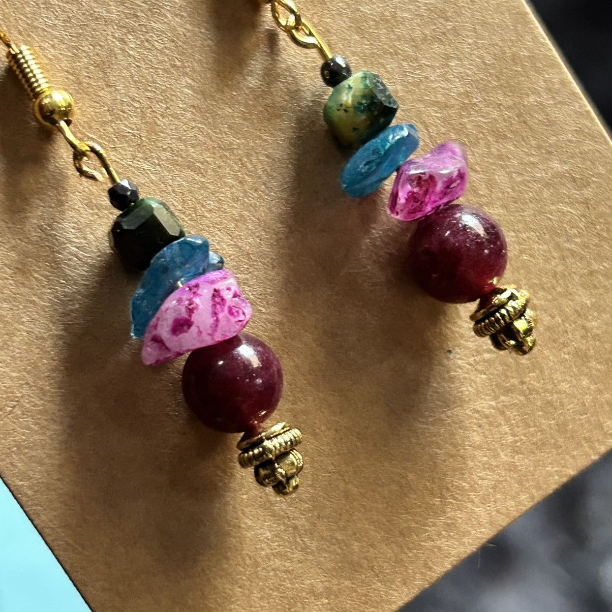 Handmade Handcrafted elegant genuine stone tiger eye garnet earrings Size ONE SIZE - 3 Thumbnail
