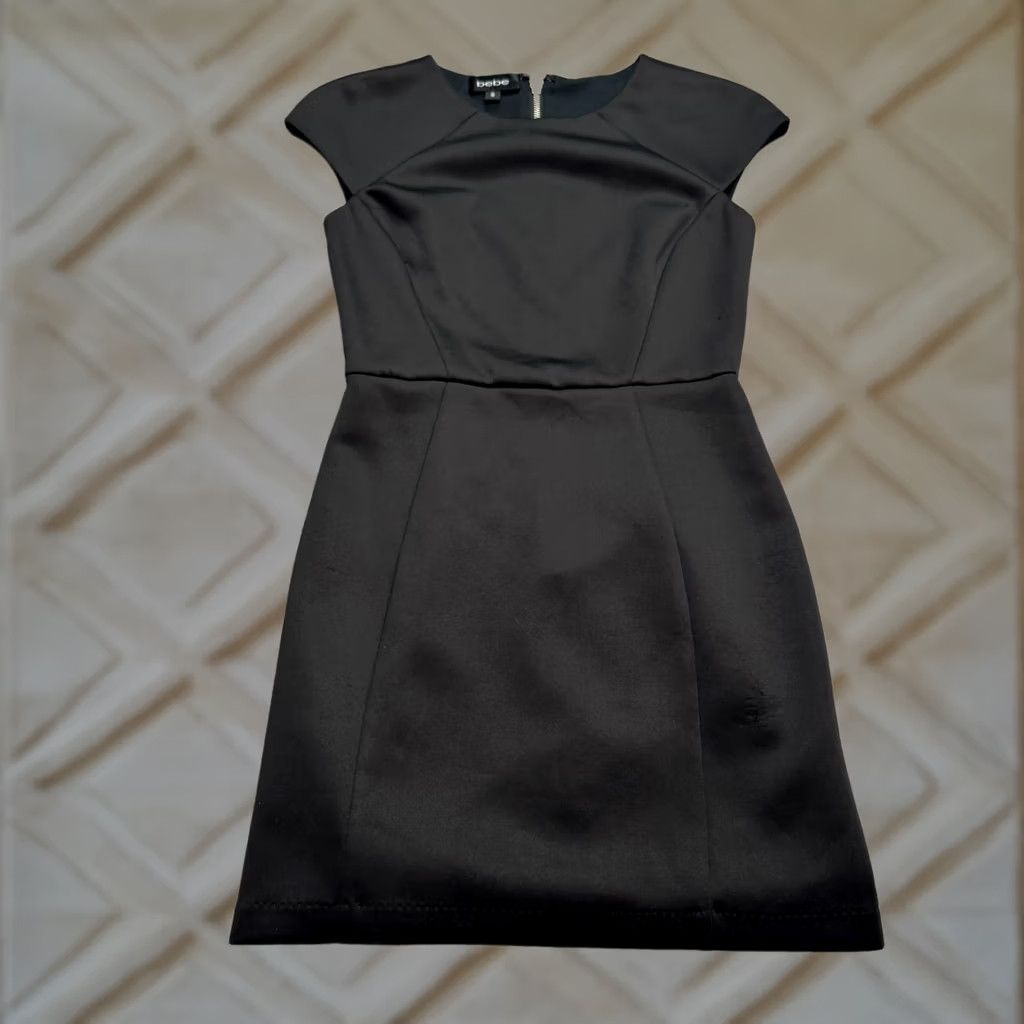 Bebe BeBe Cap Sleeve Mini Sheath Dress Womens Small Black Round Neck Classic Workwear Size S / US 4 / IT 40 - 1 Thumbnail