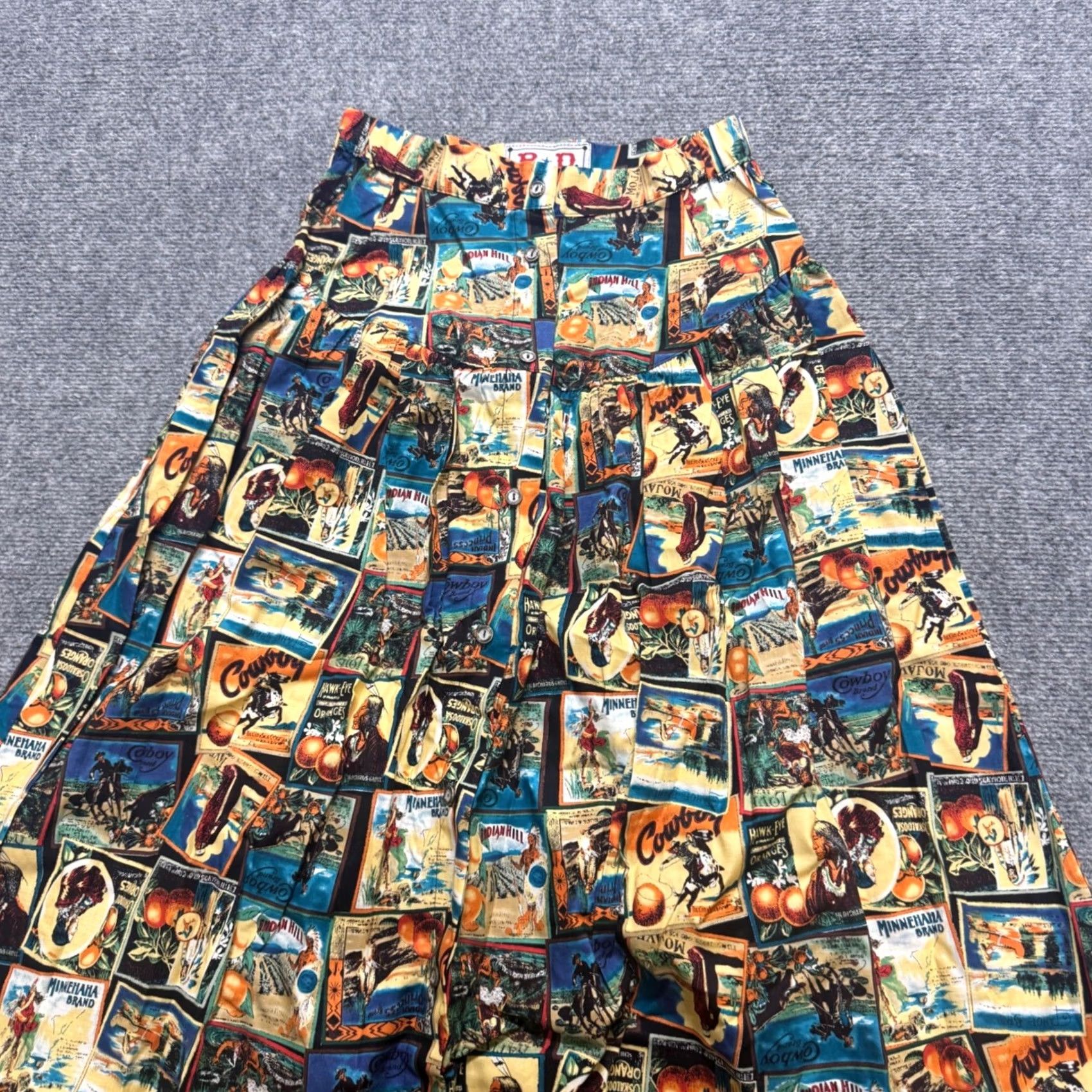 Vintage VINTAGE Skirt Western Print Made In USA L Women's 80s R.D midi-length Novelty Distressed Fade Size 36" / US 14 / IT 50 - 7 Thumbnail