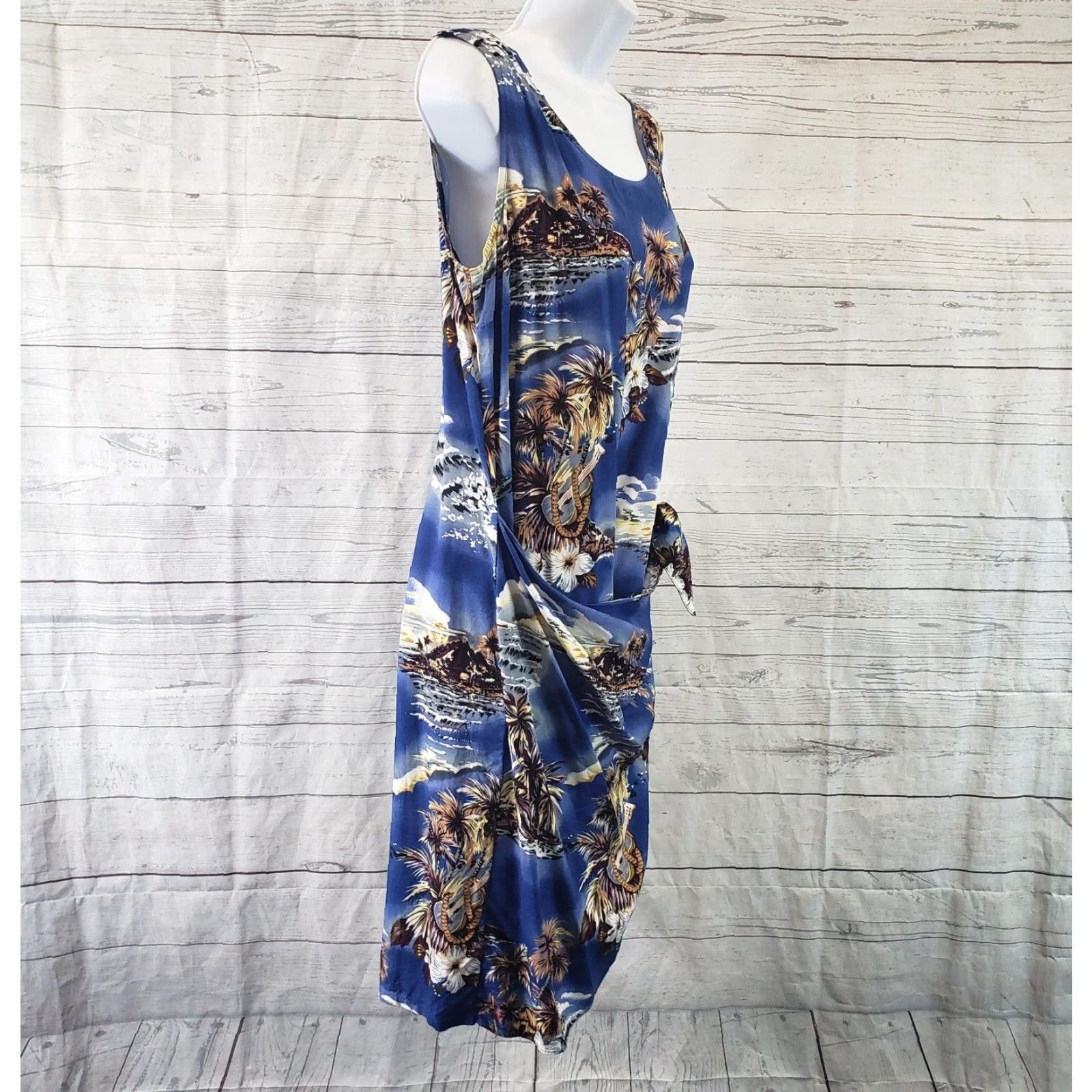 Hilo Hattie Hilo Hattie Dress Womens Printed Sleeveless Blue Brown Wrap Tie Front Scoop Neck Knee Length M Size M / US 6-8 / IT 42-44 - 3 Thumbnail