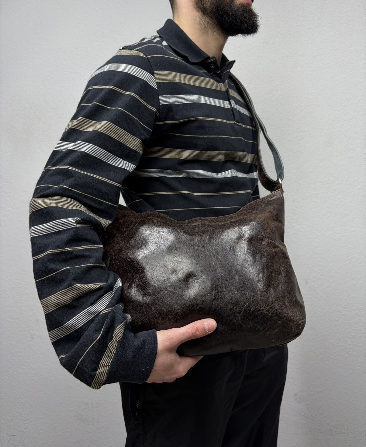 KMRii Brown Studded Leather Bag Y2K Punk Biker Balenciaga Inspired Size ONE SIZE - 1 Thumbnail