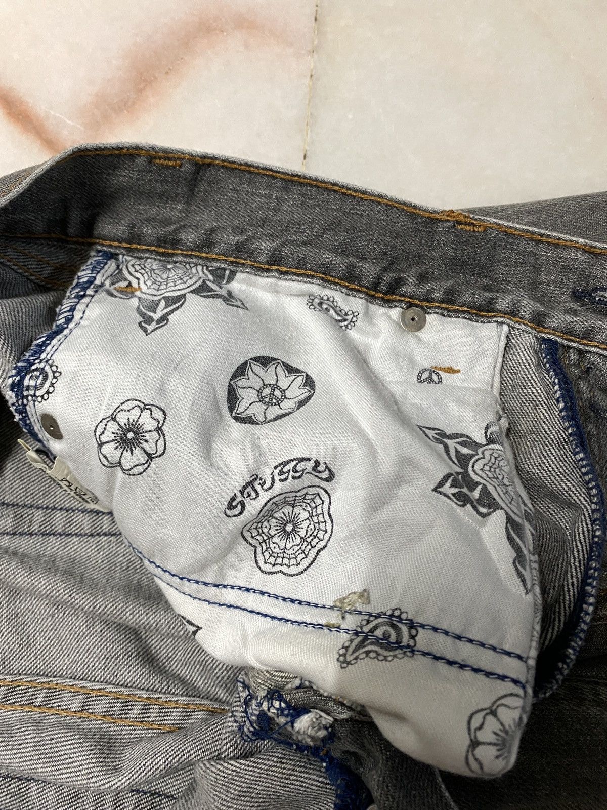 Stussy × Vintage Baggy💥90s Stussy Authentic Workgear Washed Faded Ripped jean Size US 33 - 15 Thumbnail