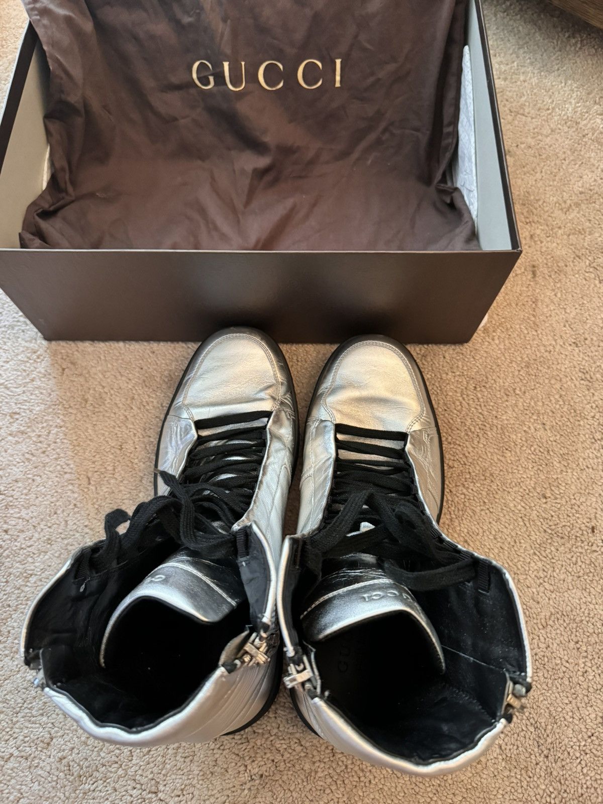 Gucci Gucci Silver Metallic Leather High Top US9 Size US 9 / EU 42 - 7 Thumbnail