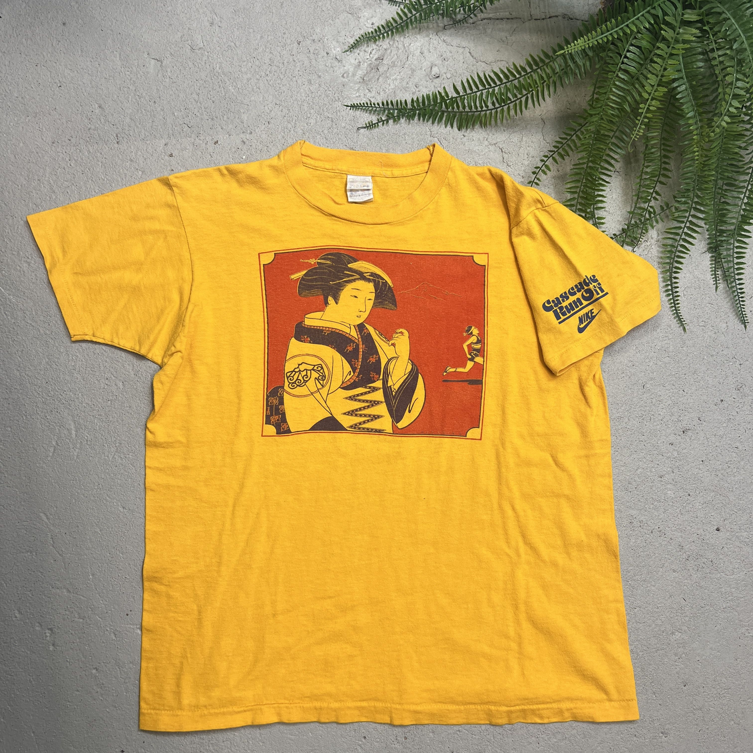 Nike × Vintage Vintage 1980s Nike Cascade Run-Off Geisha Yellow Tee Rare Size US XL / EU 56 / 4 - 3 Thumbnail