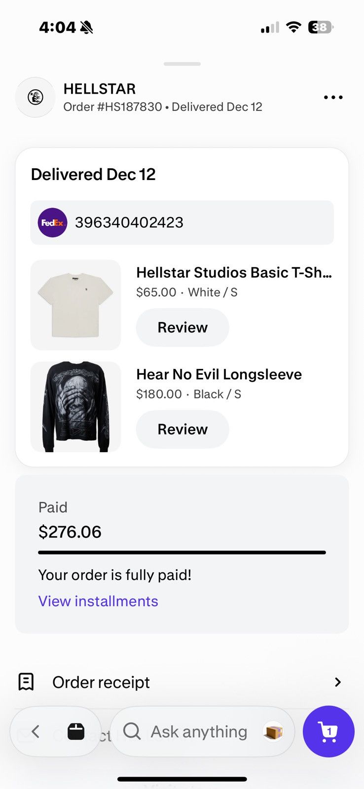 HELLSTAR Hellstar Hear No Evil Longsleeve Small Size US S / EU 44-46 / 1 - 5 Thumbnail