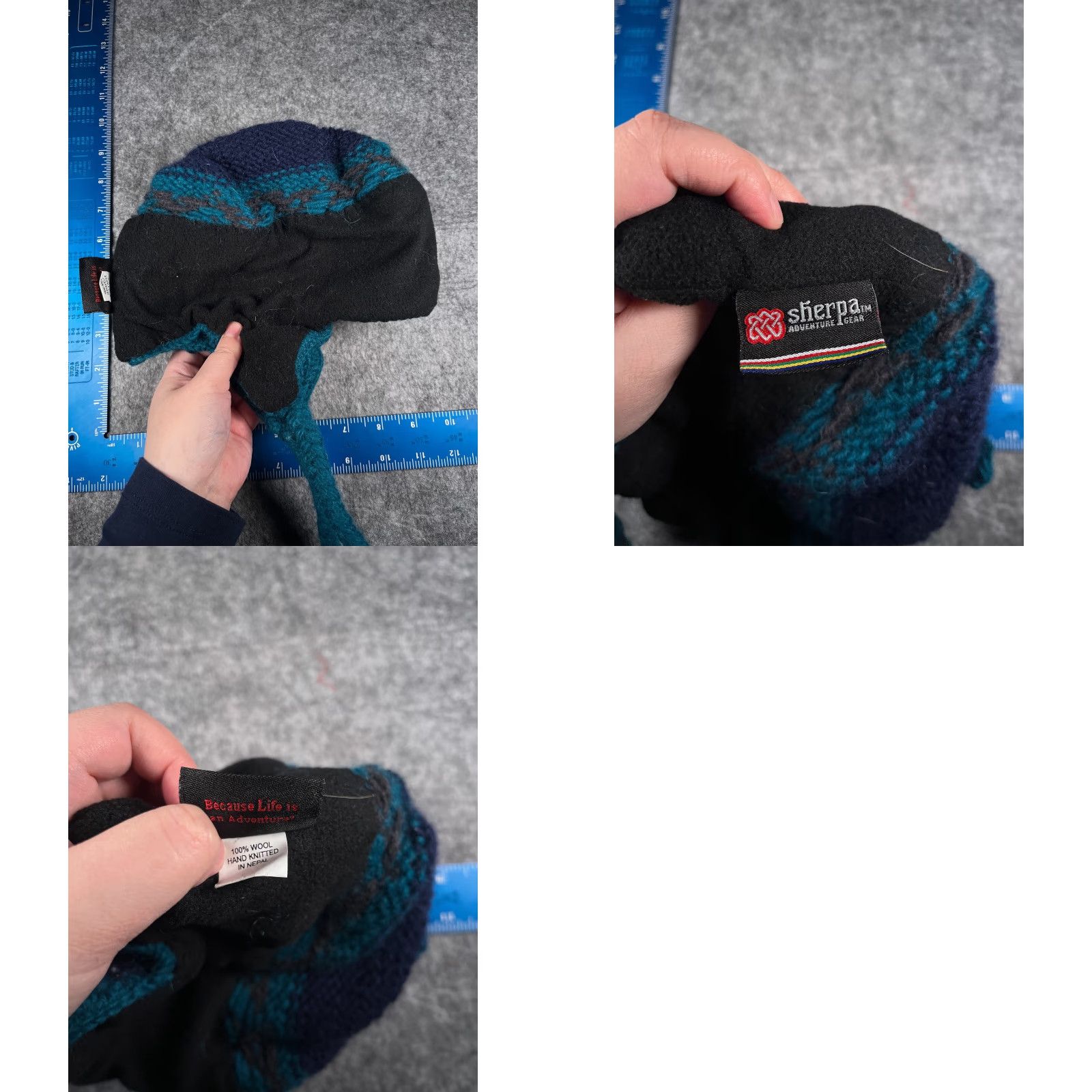 Vintage Sherpa Adventure Gear Beanie Adult Small Blue Wool Beanie Hat Mens Wool Ear Flap Lined Nepal Seasonal Outdoor Ski 90s Size ONE SIZE - 8 Thumbnail