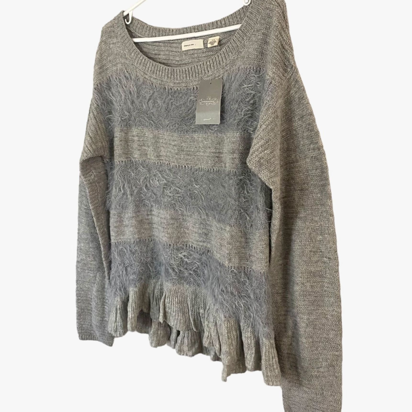 Anthropologie VINTAGE Anthropologie Sleeping On Snow Ruffled Nuvola Sweater Women XL Gray Wool Pullover 90s Size XL / US 12-14 / IT 48-50 - 2 Thumbnail