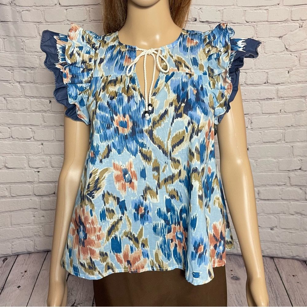 House of Harlow NWT New House Of Harlow Zoey Flutter Sleeve Cotton Blue Blo Size S / US 4 / IT 40 - 9 Thumbnail