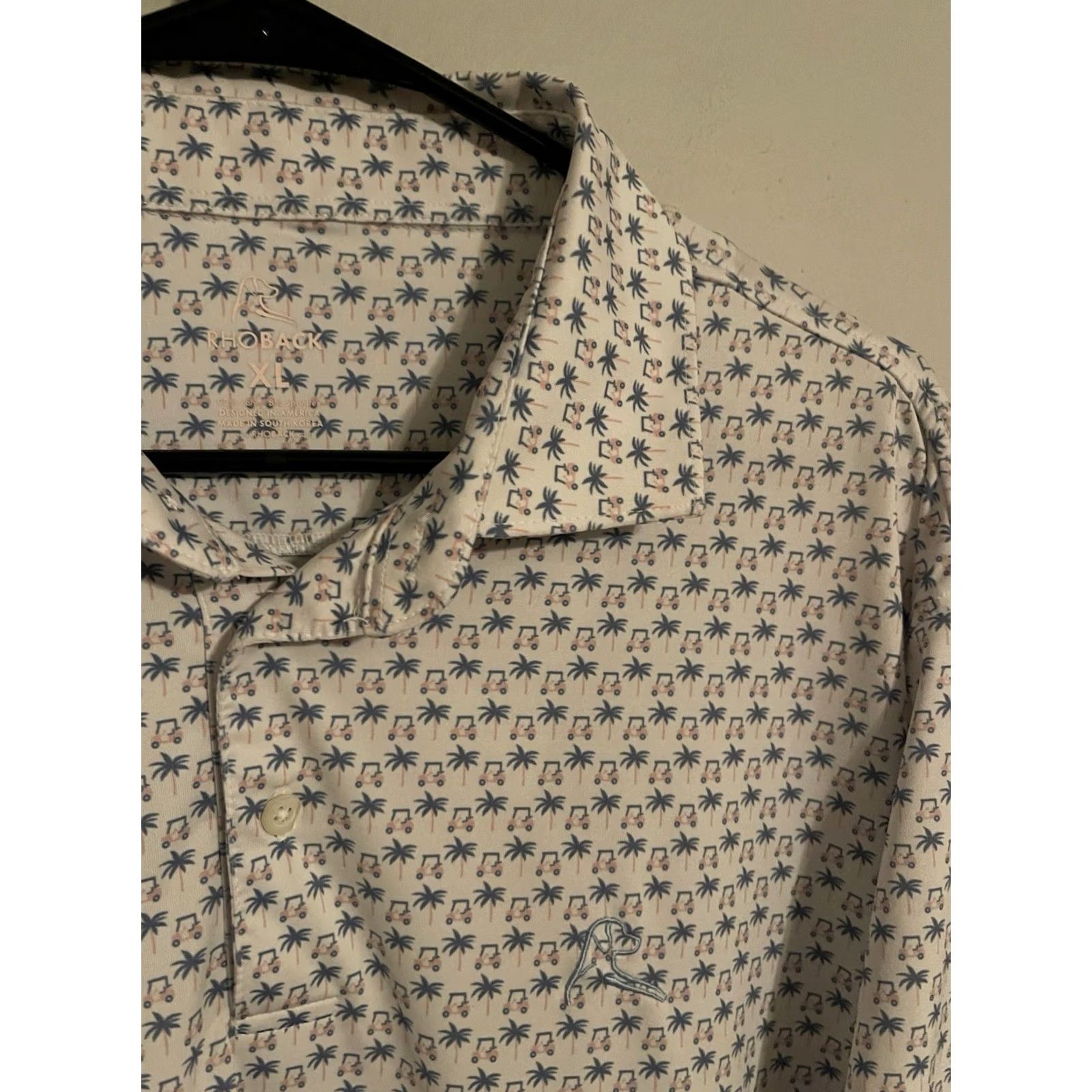 Vintage Rhoback The Koopa Golf Cart Palm Tree Performance S/S Golf Polo Shirt - Men's XL Golf Polo Shirt Mens XL White Palm 90s? Size US XL / EU 56 / 4 - 2 Thumbnail
