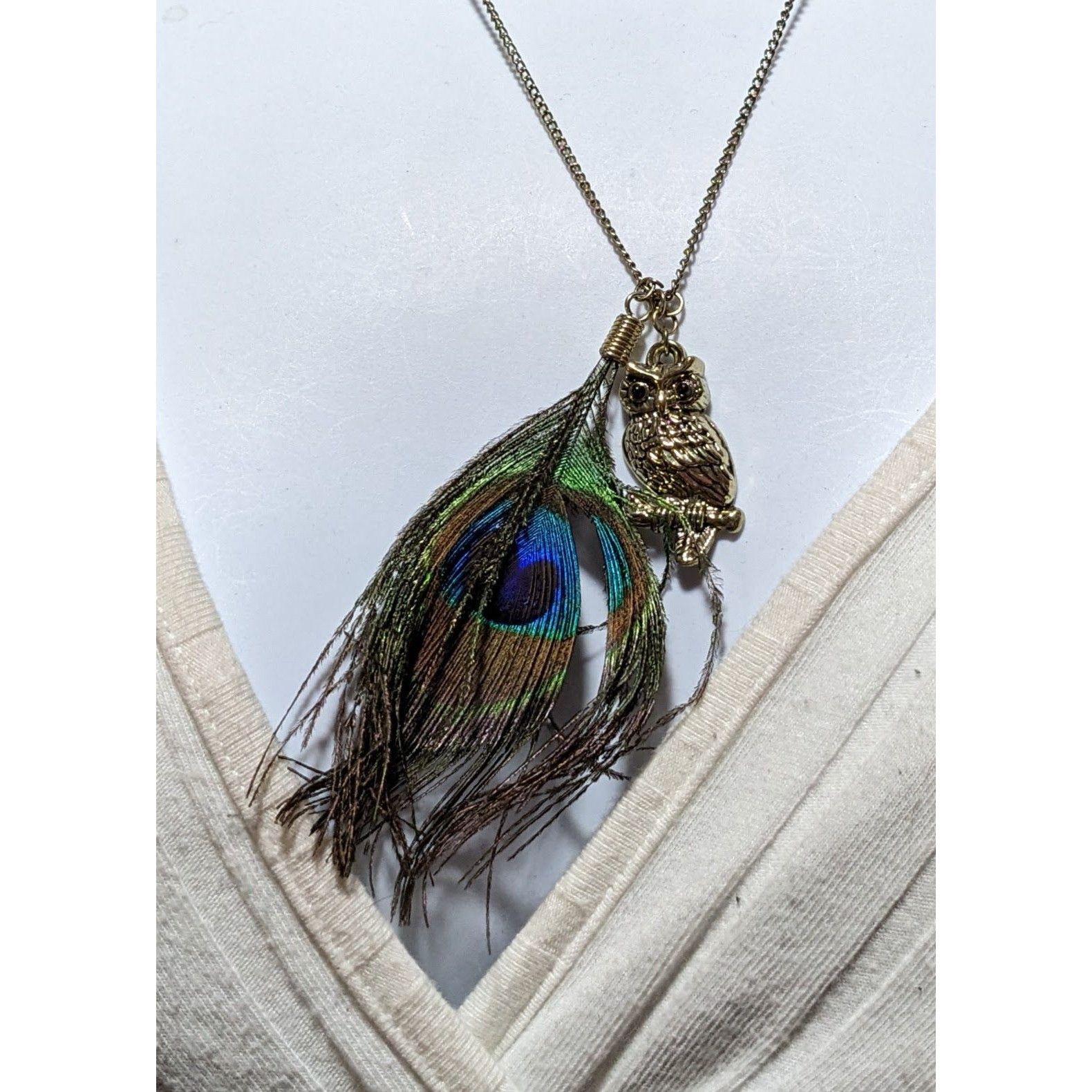 Other Peacock Feather Owl Charm Necklace Size ONE SIZE - 9 Thumbnail