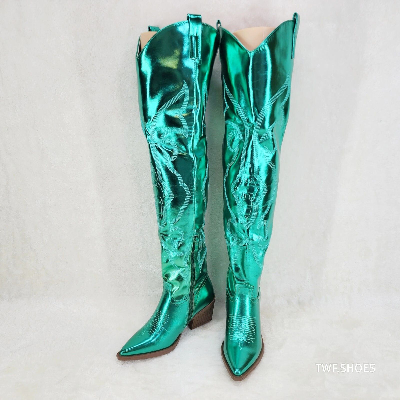 Other Country Disco Cowboy Metallic Green Western Cowgirl OTK Thig Size US 8 / IT 38 - 3 Thumbnail