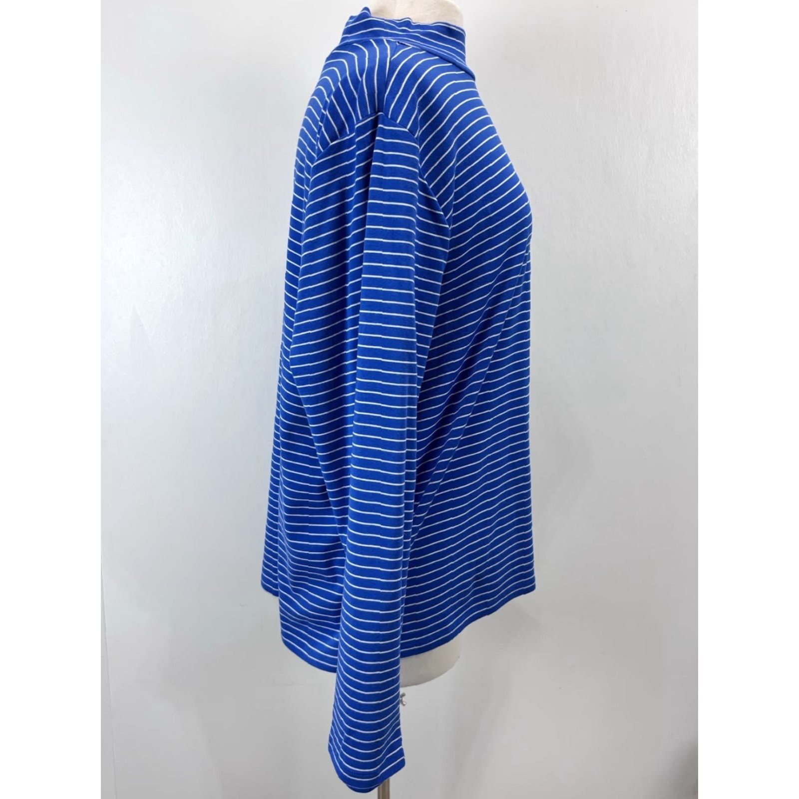 J.Crew VINTAGE J. Crew Mock Turtleneck Shirt 3X Plus Womens Long Sleeve Blue Striped Gold Buttons Casual Autumn Winter Spring Size XXL / US 16-18 / IT 52-54 - 4 Thumbnail