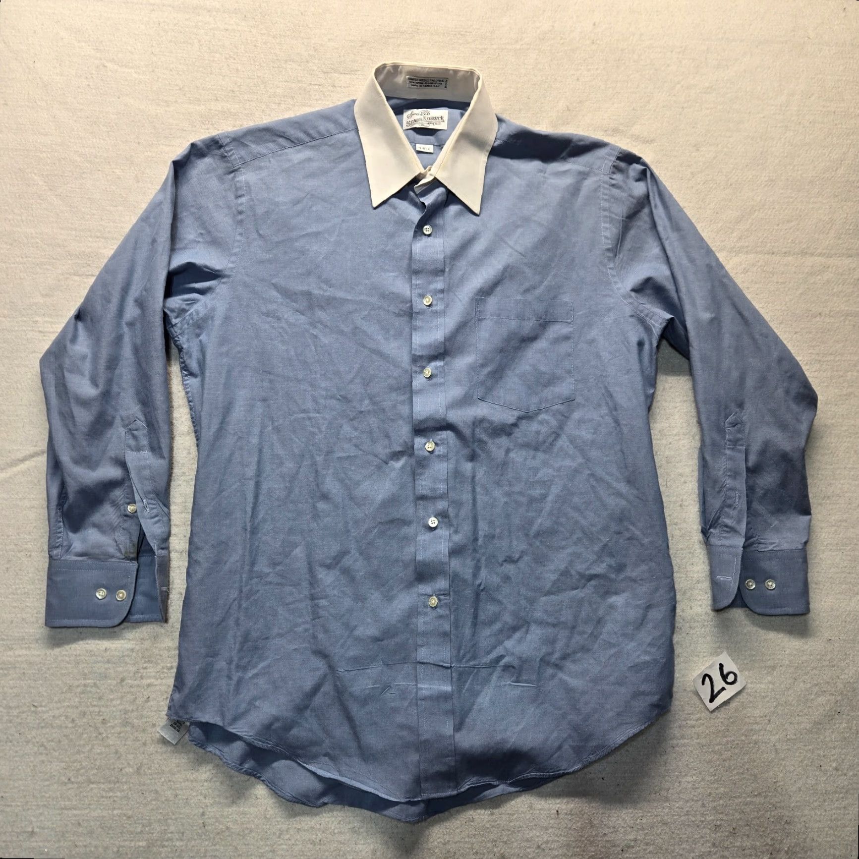Sears VINTAGE Sears Shirt Mens Button-Up 16 32/33 Blue Long Sleeve Striped Classic 90s Theme Pockets Collared Size US L / EU 52-54 / 3 - 2 Thumbnail