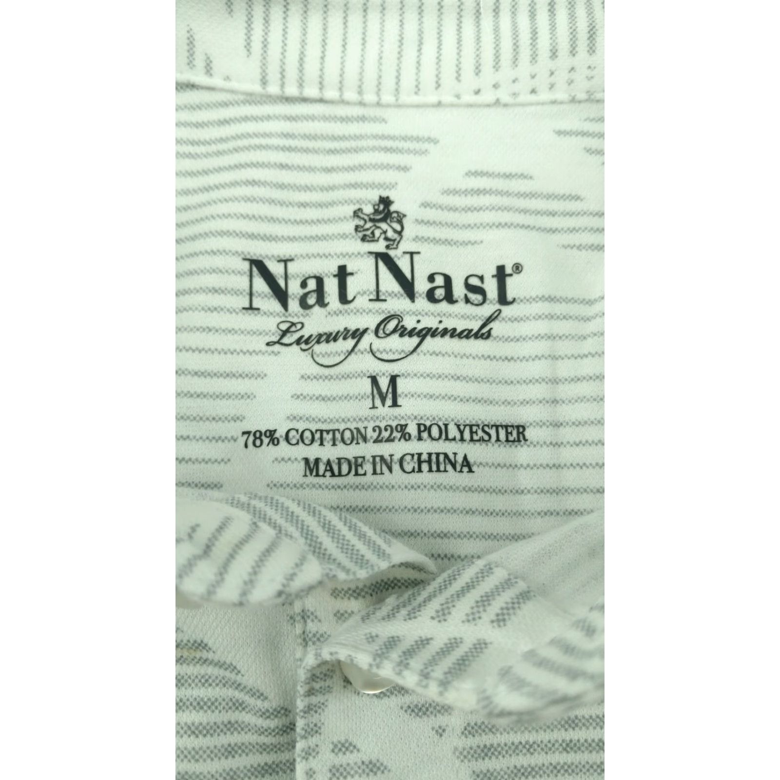 Nat Nast Nat Nast Mens Medium Polo Shirt Short Sleeve White Striped with Leaf Pattern Size US M / EU 48-50 / 2 - 8 Thumbnail