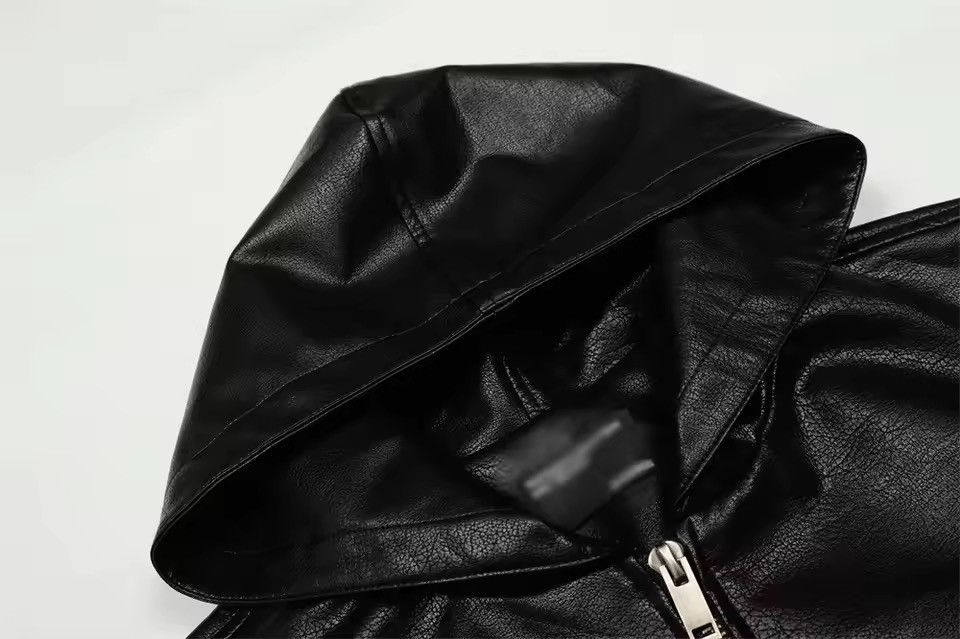 Japanese Brand Black PU Leather Hooded Zipper Jacket Size US XL / EU 56 / 4 - 3 Thumbnail