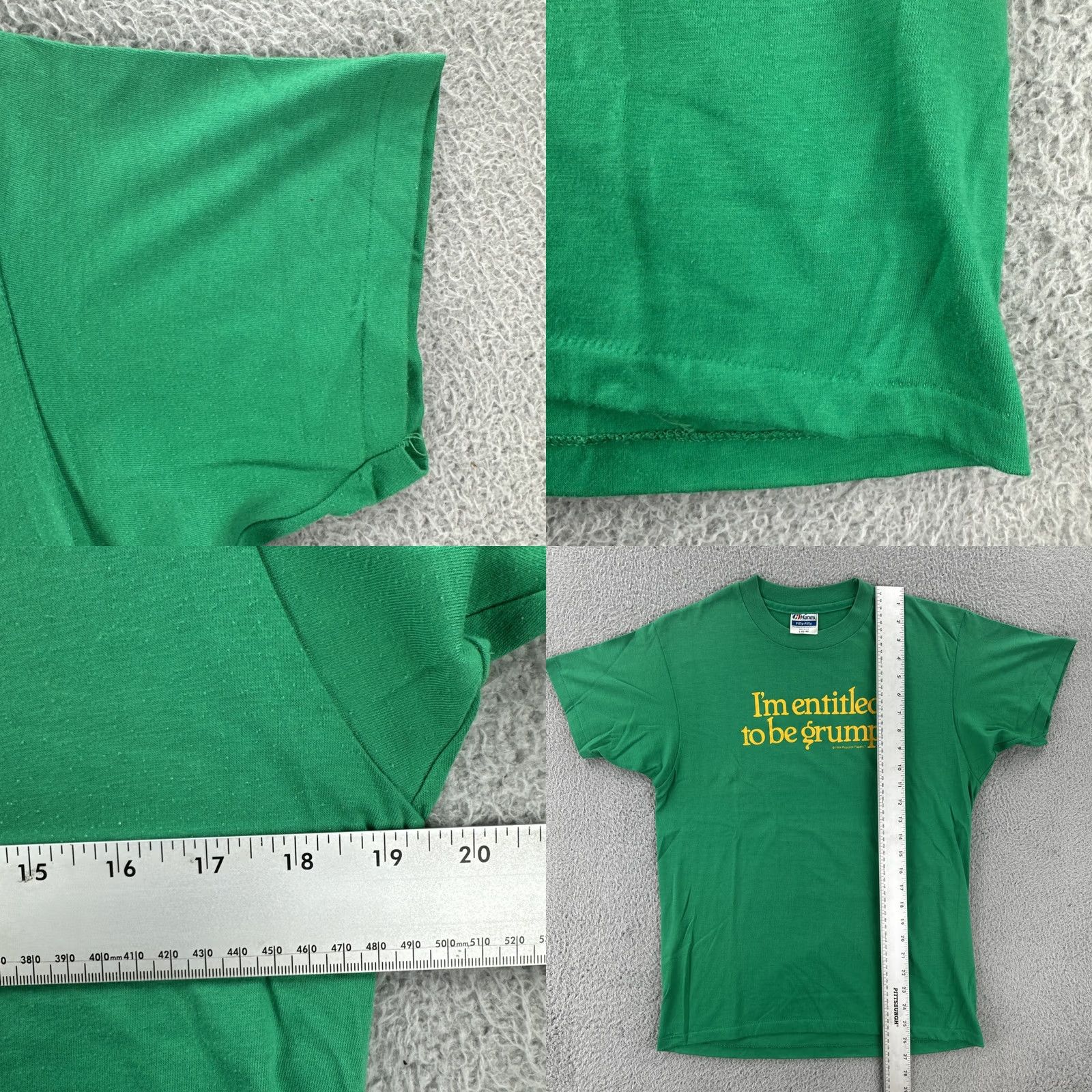 Hanes VINTAGE Hanes Fifty-Fifty L Green Single Stitch Shirt 1984 Grumpy Humor Tee 80s Mens Shirt Size US L / EU 52-54 / 3 - 8 Thumbnail