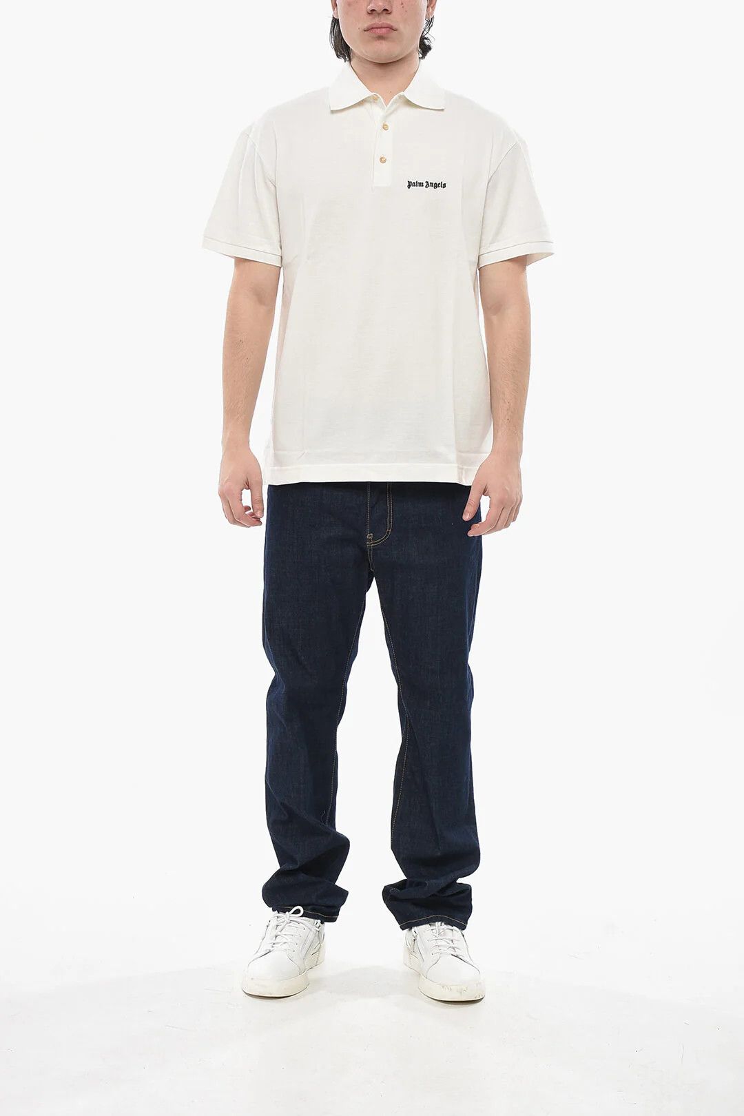 Palm Angels og1mm0226 Contrast Logo Solid-Color Polo Shirt in White Size US S / EU 44-46 / 1 - 4 Thumbnail