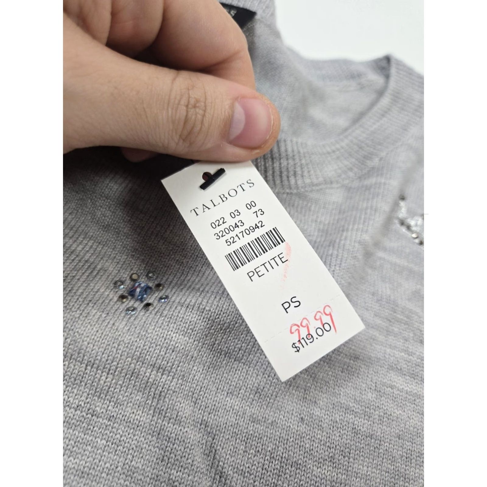 Talbots Talbots Sweater Womens Petite Small Gray Merino Wool Crown Embellished Pullover Size S / US 4 / IT 40 - 6 Thumbnail