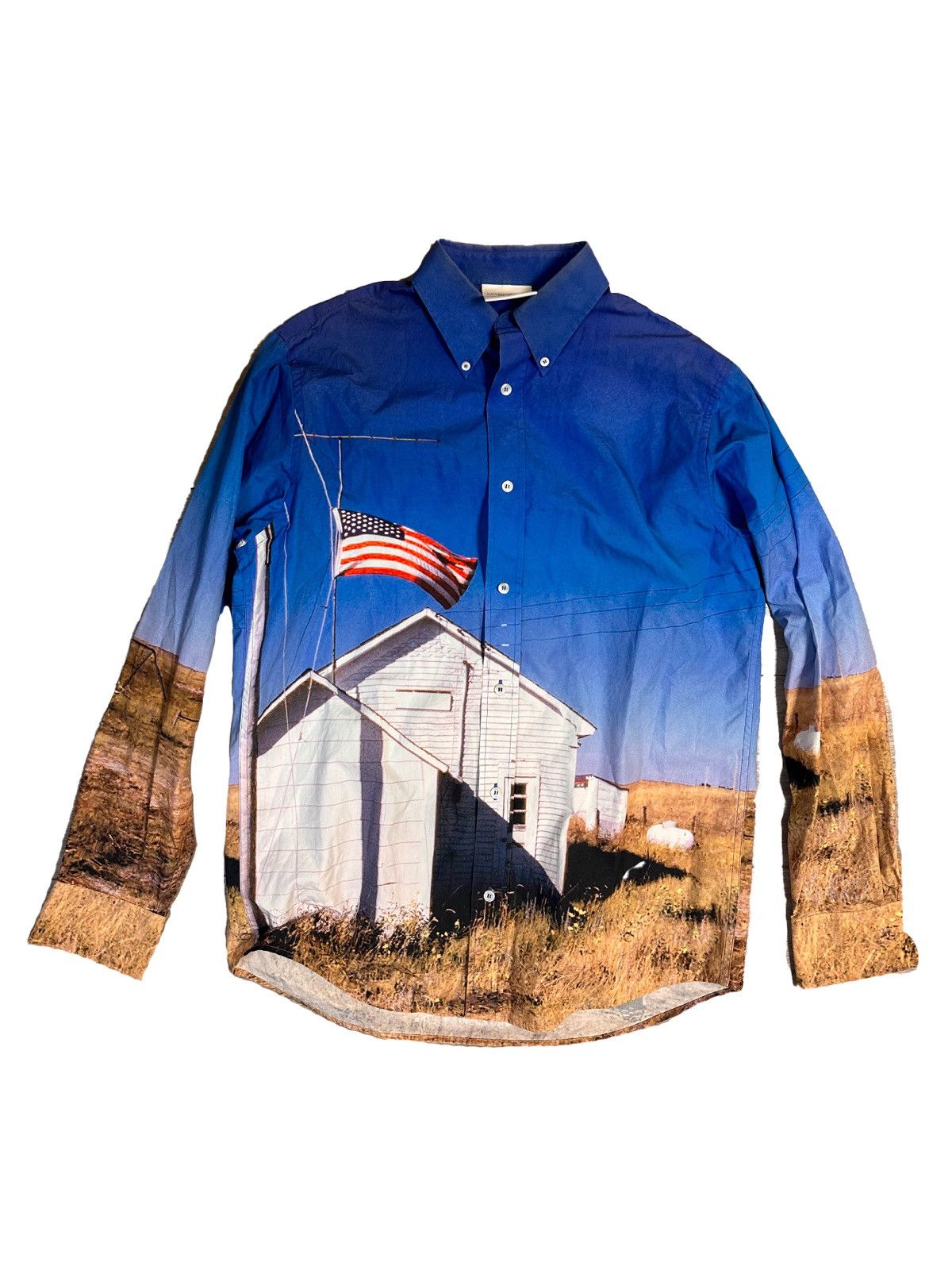 image of Calvin Klein 205W39Nyc x Raf Simons F/w18 Ck205W39Nyc Digital School Flag Poplin Shirt in Blue (Siz