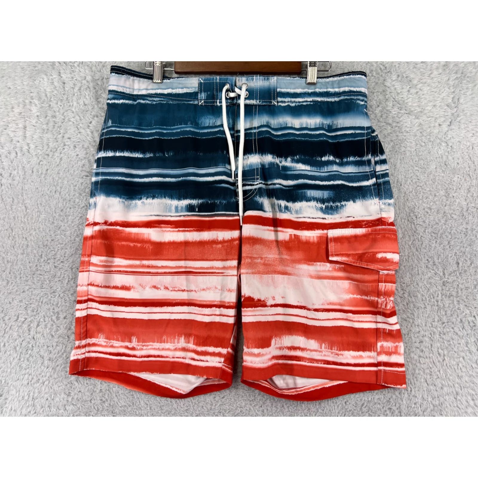 Vintage Sonoma Board Shorts Mens Large Blue White Red Striped Pockets Built-In Brief Drawstring Lined 34x9 Surf Beach Tropical 90s? Size US 33 - 2 Thumbnail