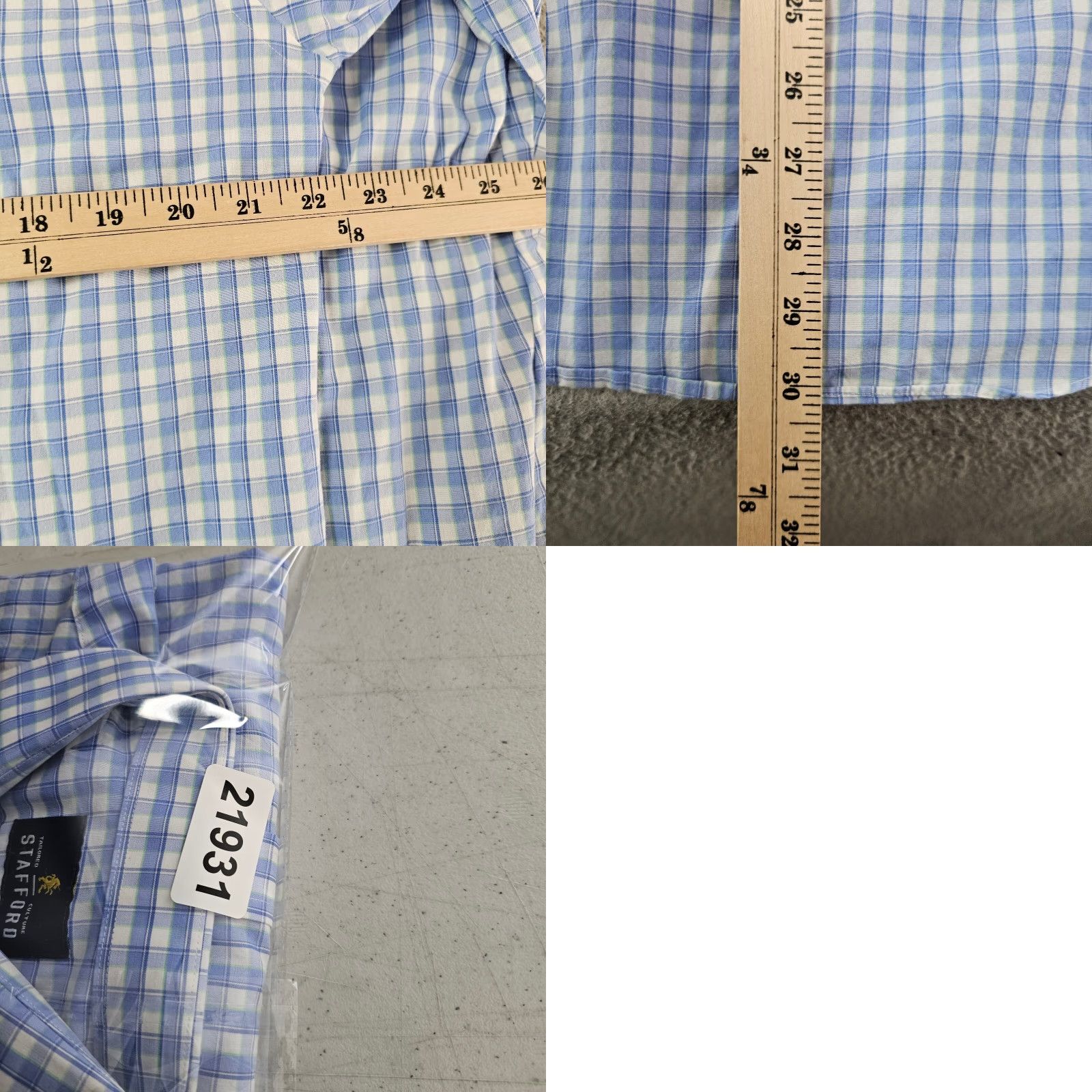 Stafford Stafford Dress Shirt Men’s Size 16 Regular Blue Check Broadcloth Long Sleeve Button Collared Non-Iron Wrinkle Resistant Size 42R - 8 Thumbnail
