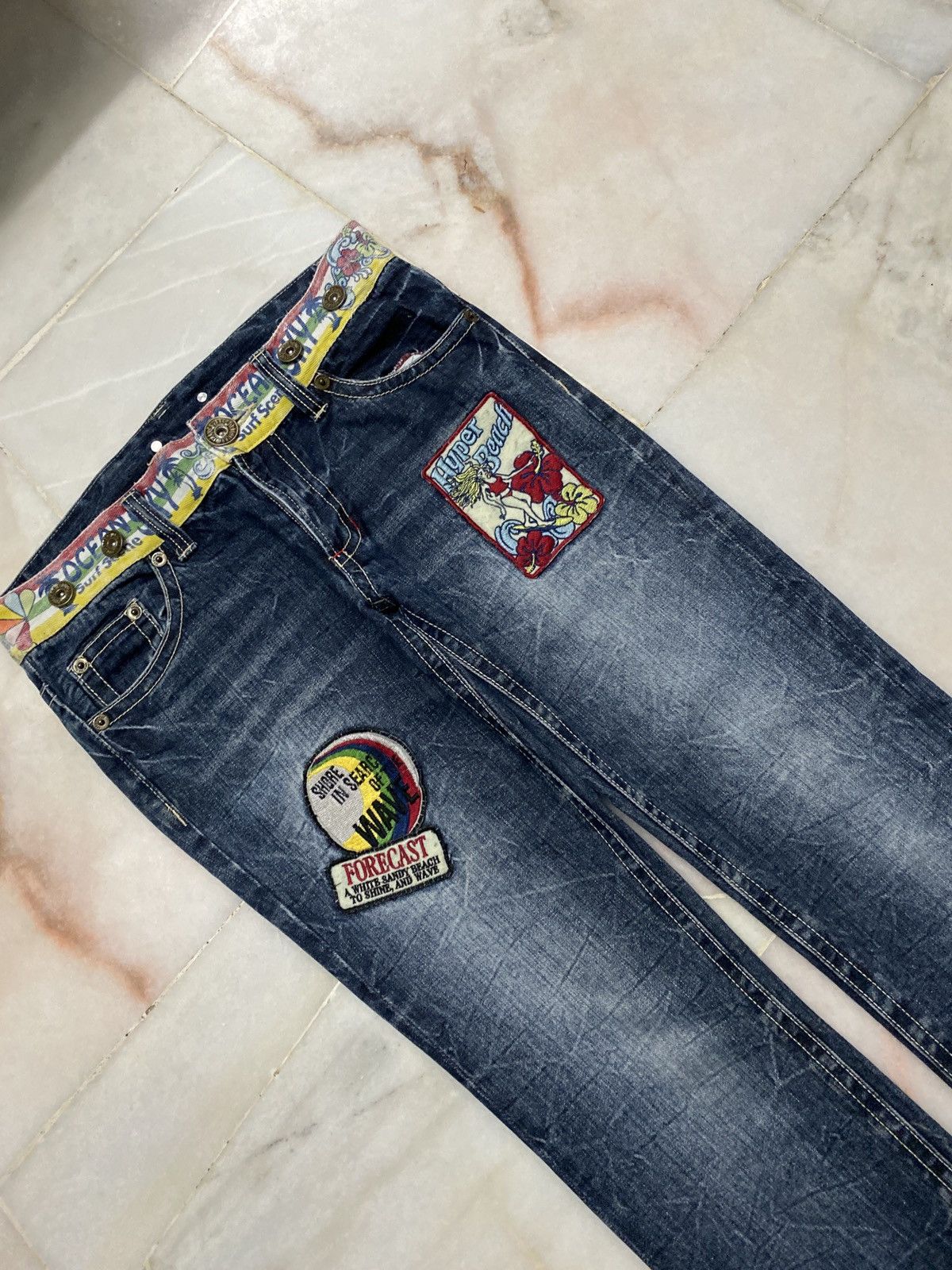 If Six Was Nine × Vintage 💥Vintage 90s Style Hyper Beach Stone Wash Patch Jeans Rare Size US 30 / EU 46 - 6 Thumbnail
