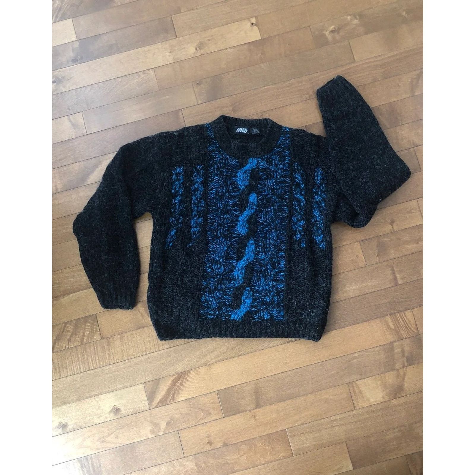 Vintage American Vtg 80-90s street scenes sweater black blue medium Size US M / EU 48-50 / 2 - 11 Thumbnail