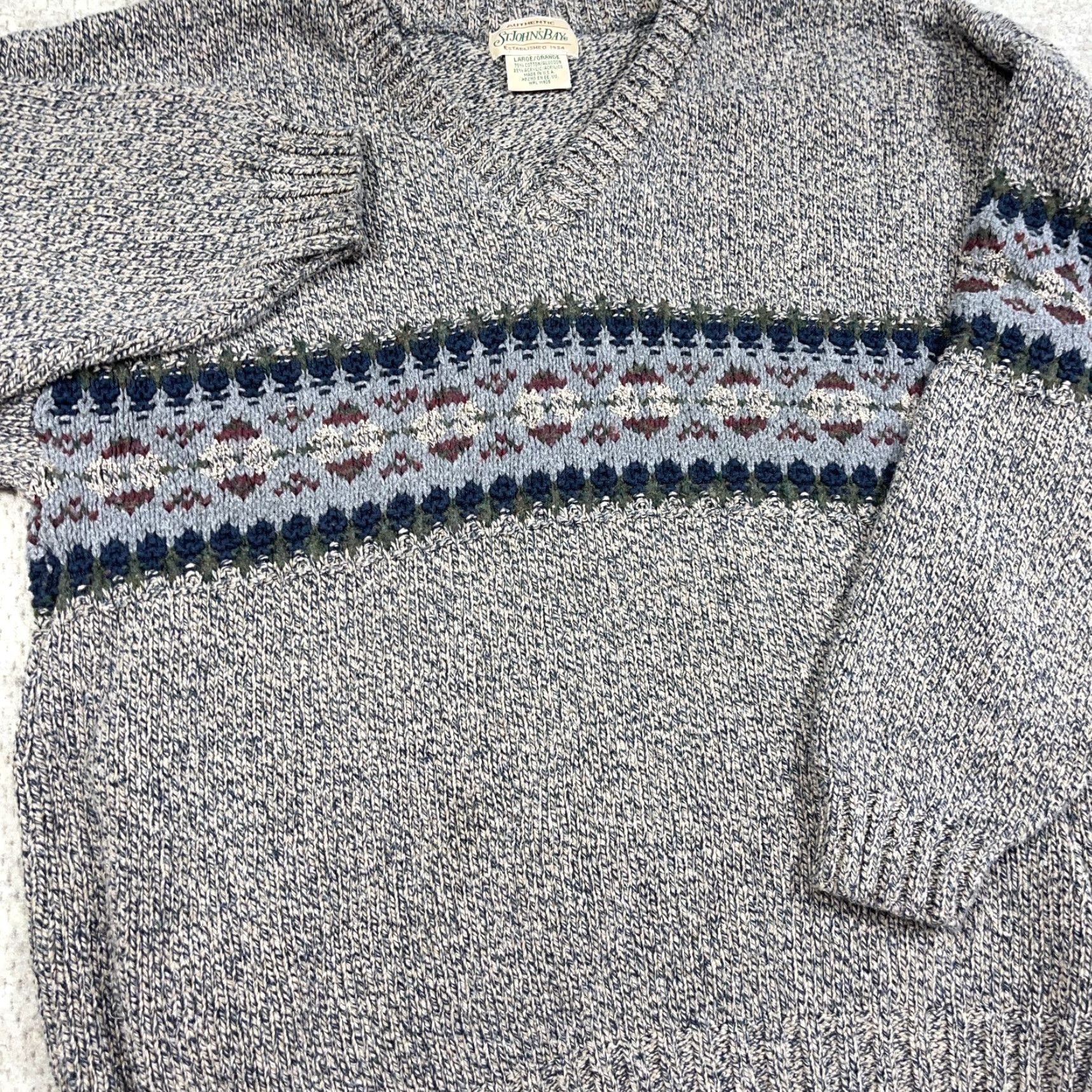 Vintage VINTAGE St. John's Bay Sweater Men L Gray V-Neck Heavy Knit 90s Nordic USA Made Size US L / EU 52-54 / 3 - 3 Thumbnail