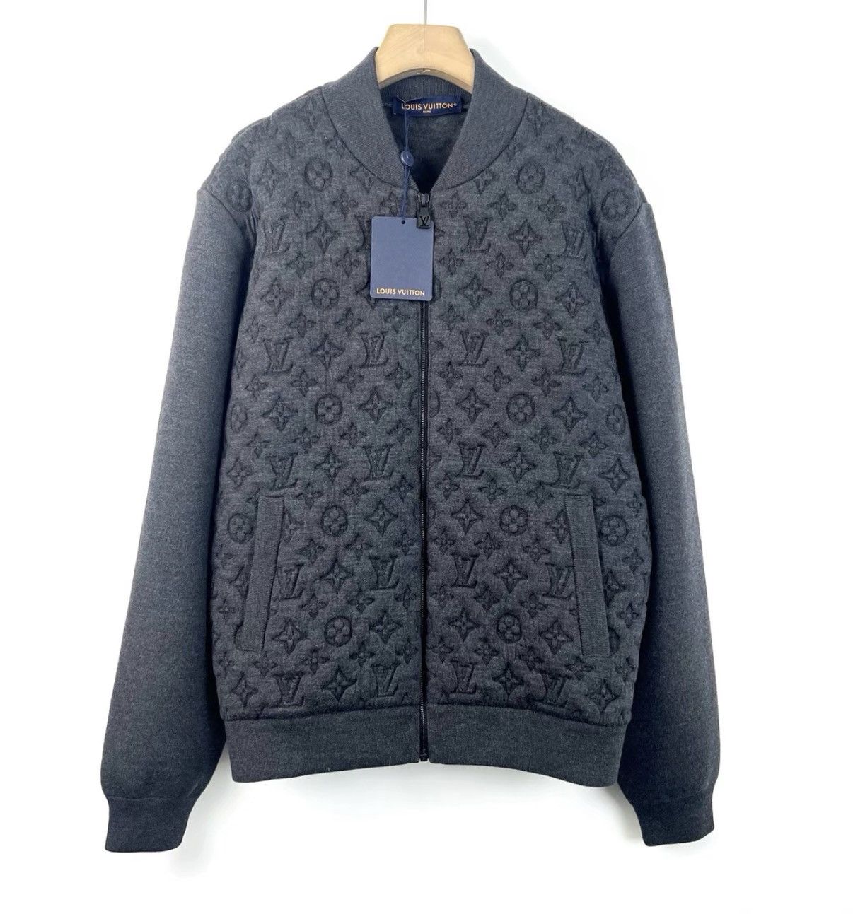 Louis Vuitton LOUIS VUITTON Gray Wool Blend Bomber Jacket K12 Size US XL / EU 56 / 4 - 1 Thumbnail