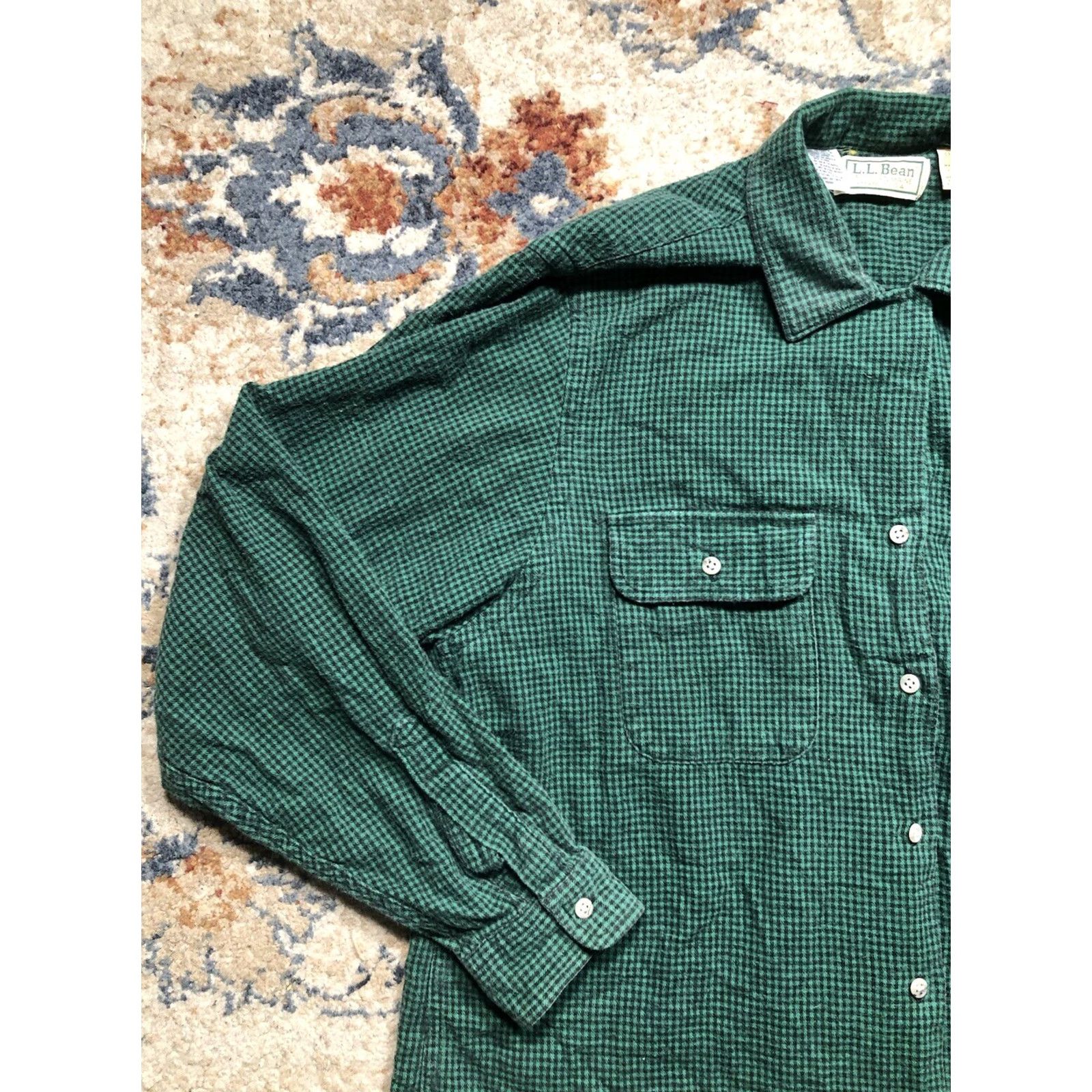 Vintage VINTAGE L.L. Bean Flannel Shirt Green Plaid Long Sleeve Button Up Womens 14 Size XL / US 12-14 / IT 48-50 - 3 Thumbnail