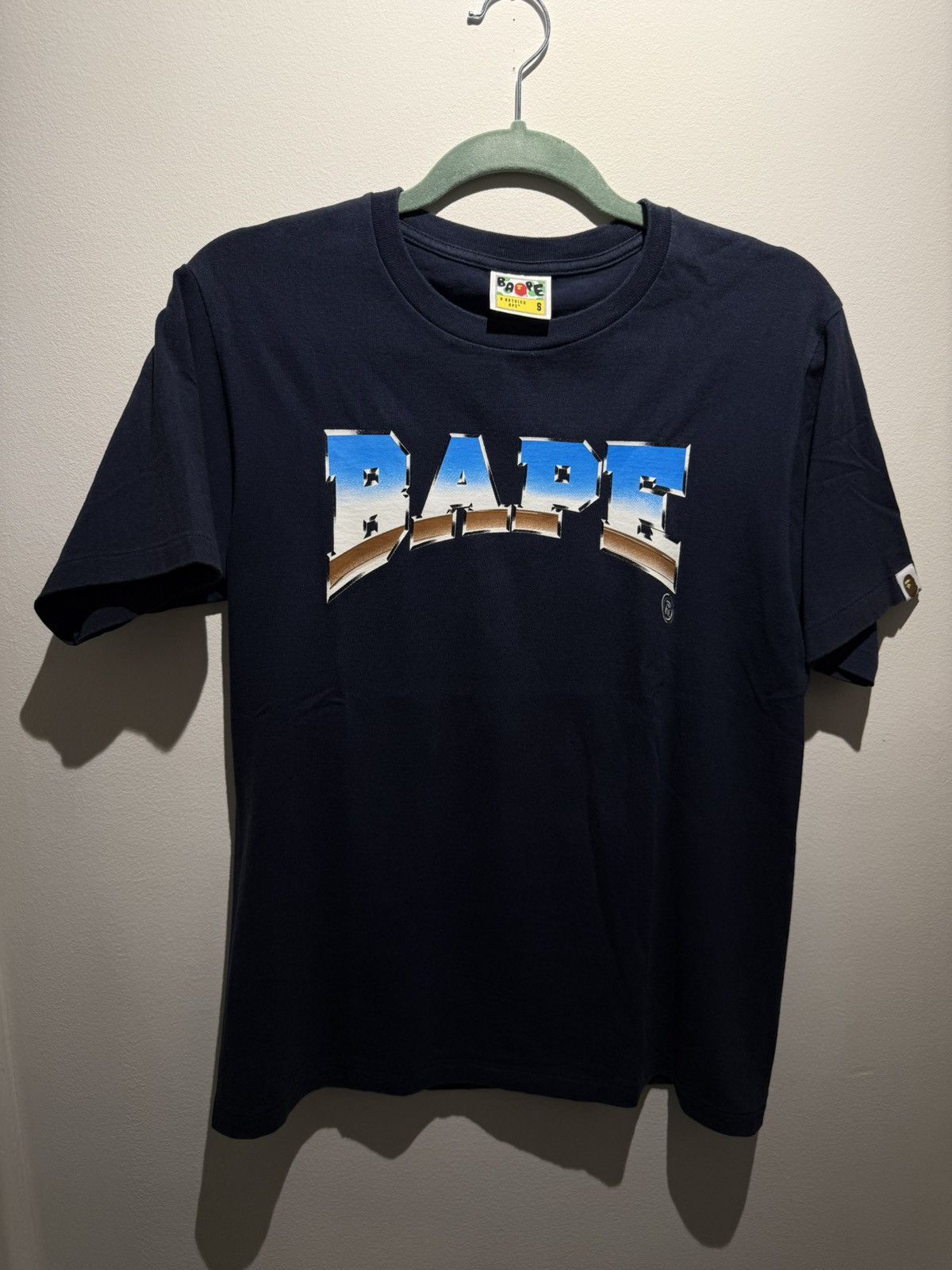 Bape Bape spell out chrome logo navy tee size S Size US S / EU 44-46 / 1 - 1 Thumbnail