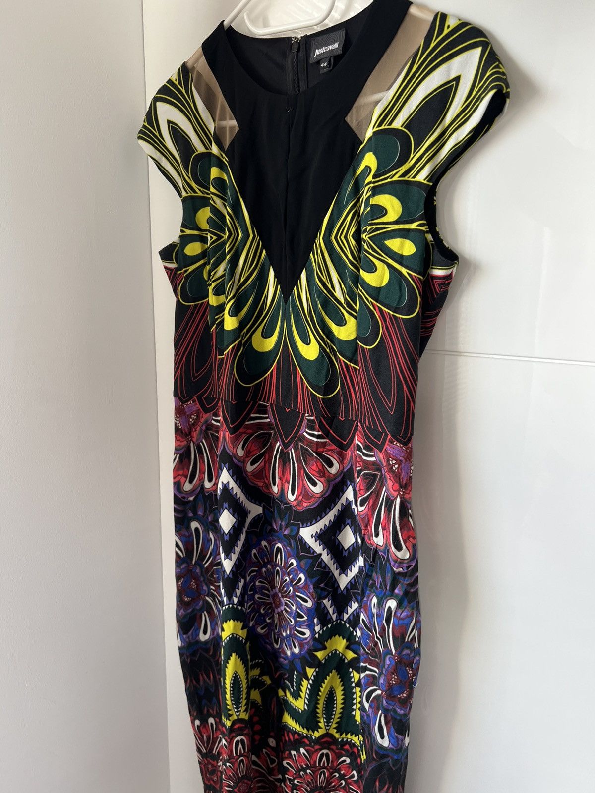 Designer ‼️JUST CAVALLI OPTICAL PRINTED KNEE LENGTH PENCIL DRESS Y2K‼️ Size M / US 6-8 / IT 42-44 - 5 Thumbnail