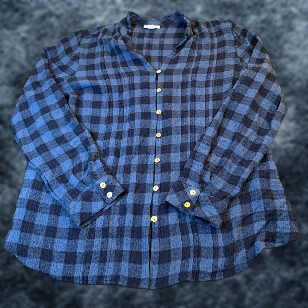 J. Jill J Jill Blue Plaid Gingham Crinkle Gauze Button Up Long Sleeve Top Womens Large Size L / US 10 / IT 46 - 1 Thumbnail