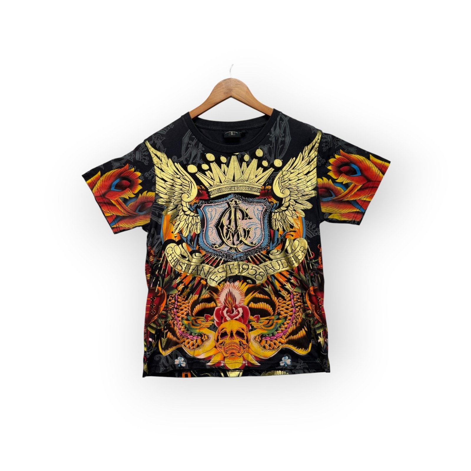 Christian Audigier Christian Audigier Rhinestone Y2K Black Crown Skull Shirt M Size US M / EU 48-50 / 2 - 1 Thumbnail