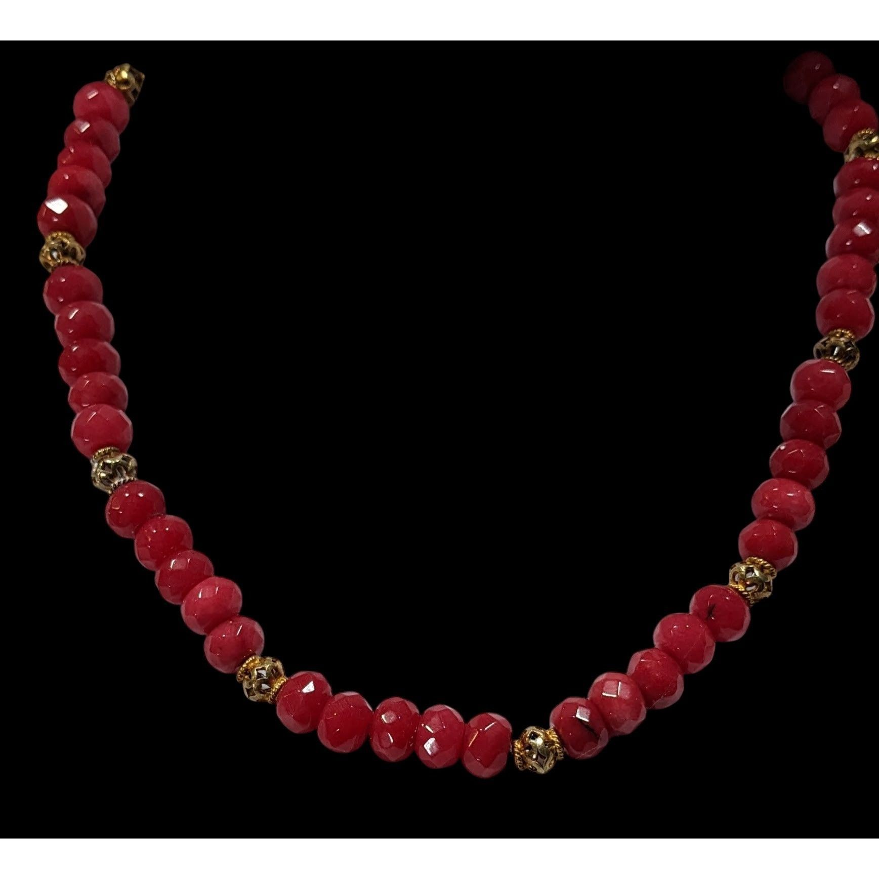 Other Vintage Handmade Faceted Thulite Beaded Necklace With Gold T Size ONE SIZE - 2 Thumbnail