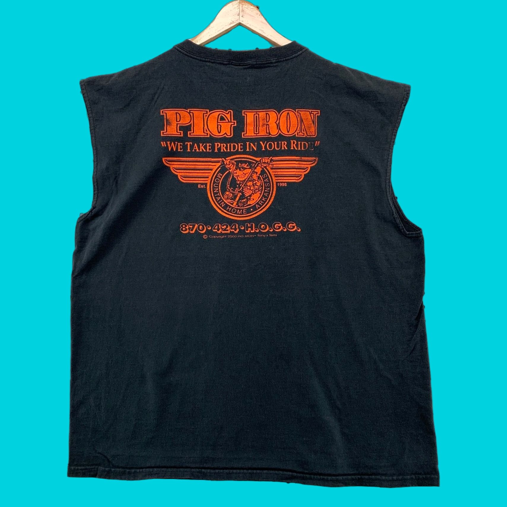 Fruit Of The Loom VINTAGE Pig Iron Motorcycle Shirt Men 2XL Black Sleeveless Crew Neck Cotton T-Shirt Motorcycle Mens 90s Arkansas Size US XXL / EU 58 / 5 - 1 Thumbnail