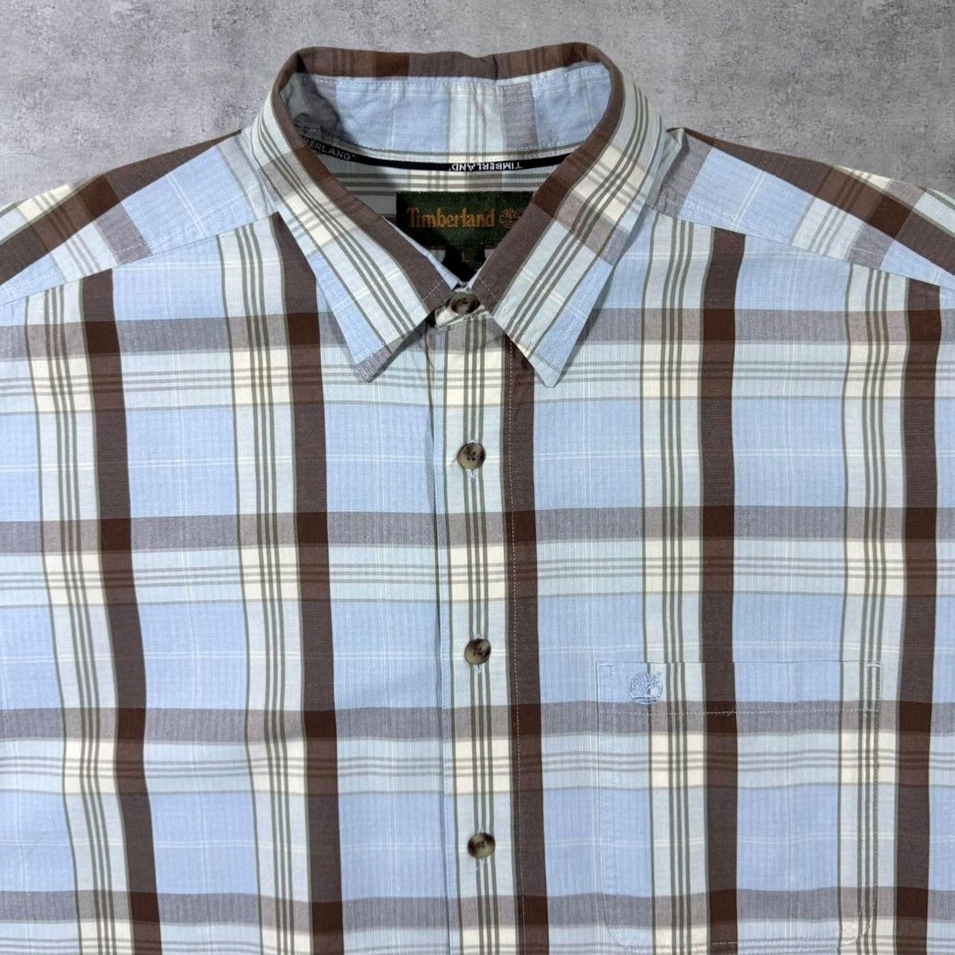 Timberland VINTAGE Timberland Blue Brown Cream Plaid Check Short Sleeve Shirt Large XL Mens Button-Up Casual) Size US L / EU 52-54 / 3 - 4 Thumbnail