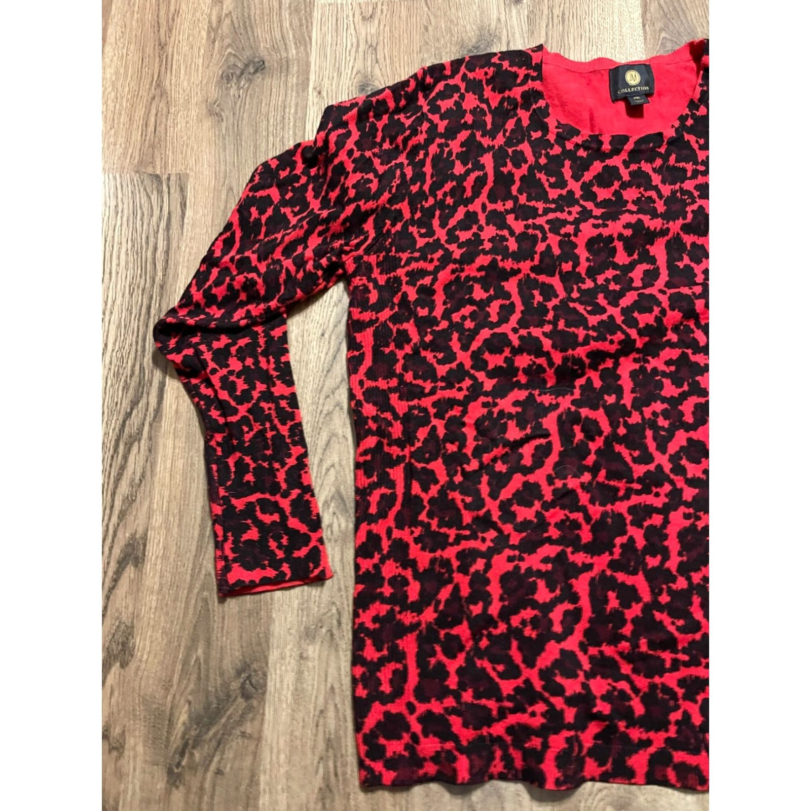 JM Collection JM Collection Shirt Women's XL Petite Red Cheetah Print Long Sleeve Shirt T-Shirt Casual Fall Spring Summer Women Size XL / US 12-14 / IT 48-50 - 3 Thumbnail