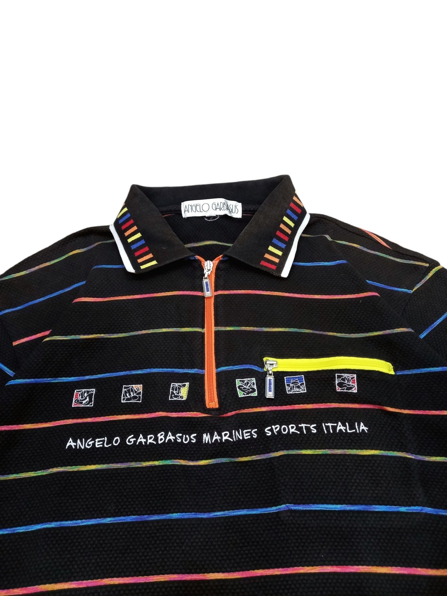 Designer × Vintage Vintage Angelo Garbasus Stripe Zip Up Polo Size US L / EU 52-54 / 3 - 3 Thumbnail