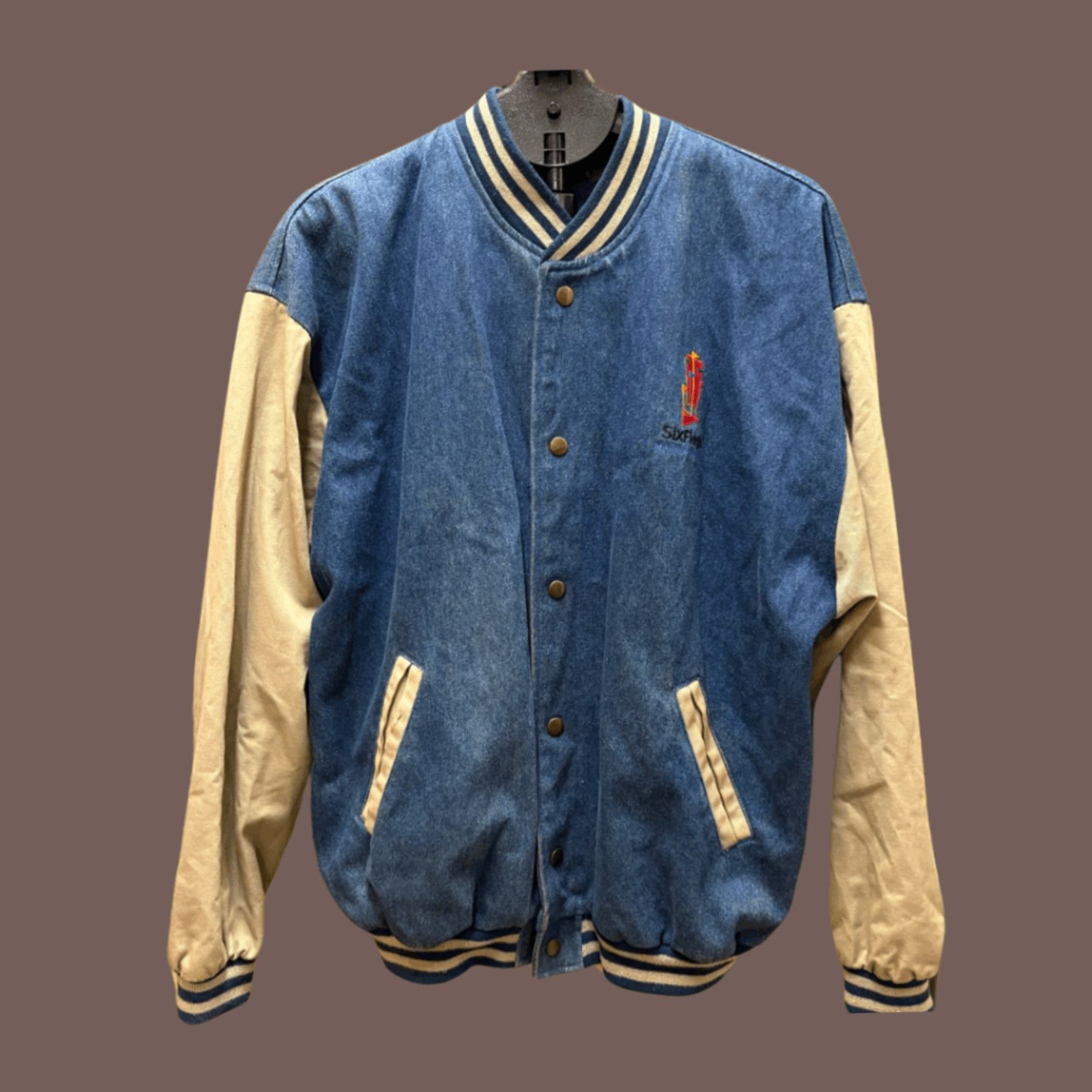 Vintage VTG Denim Varsity | Six Flags Marine World | 90s Dolphin Size US L / EU 52-54 / 3 - 1 Thumbnail