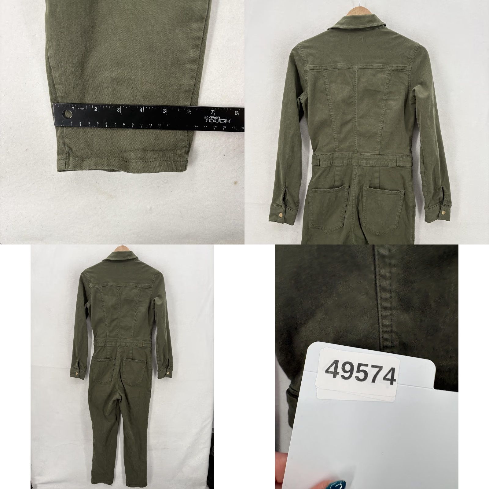 Good American VINTAGE Good American Jumpsuit Womens 7 Green Twill Cotton Blend Long Sleeve Solid 1 Piece Casual Travel Size 28" / US 6 / IT 42 - 9 Thumbnail