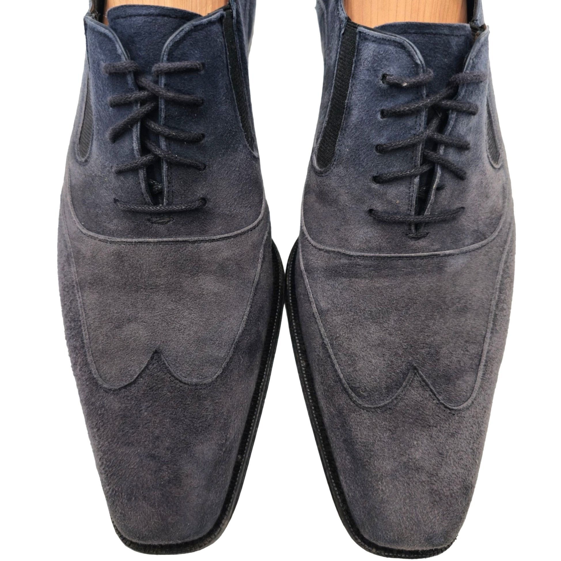 Mezlan Mezlan Hoffman Men's 8.5M Blue Suede Leather Wingtip Oxfords Size US 8.5 / EU 41-42 - 2 Thumbnail
