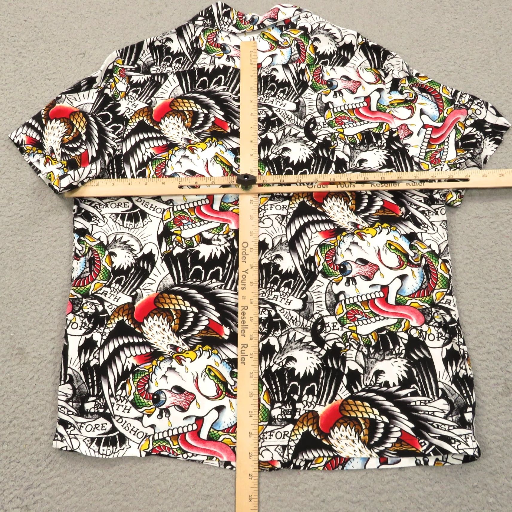 Ed Hardy Ed Hardy Shirt Mens Large Visocse Loop Collar Camp AOP Y2K Skull Punk Tattoo SS Shirt Mens L White Cotton Button-Up Collared Button Size US L / EU 52-54 / 3 - 7 Thumbnail