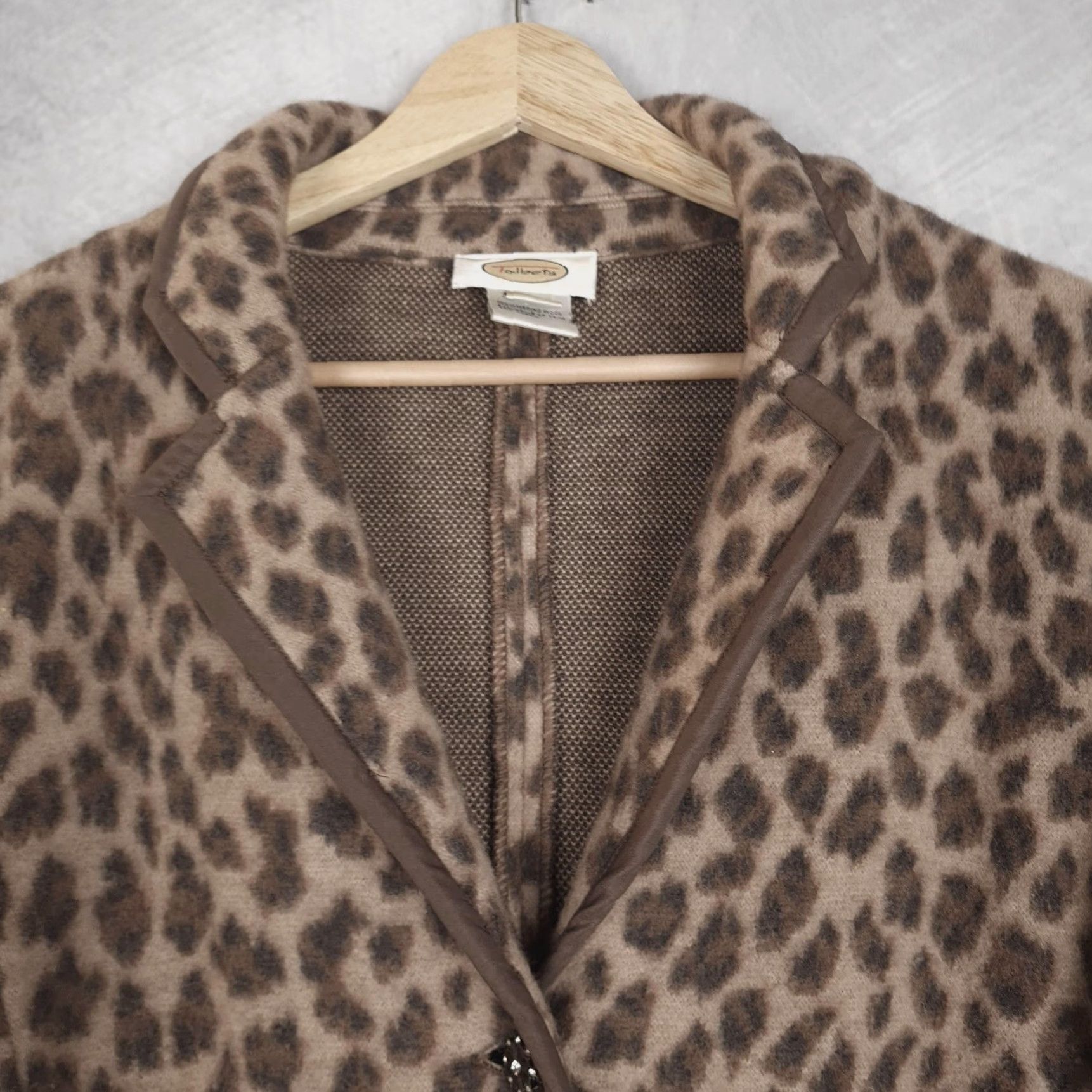 Talbots Talbots Blazer Women's Large Brown Leopard Print 100% Merino Wool Jacket Tailored Size L / US 10 / IT 46 - 2 Thumbnail