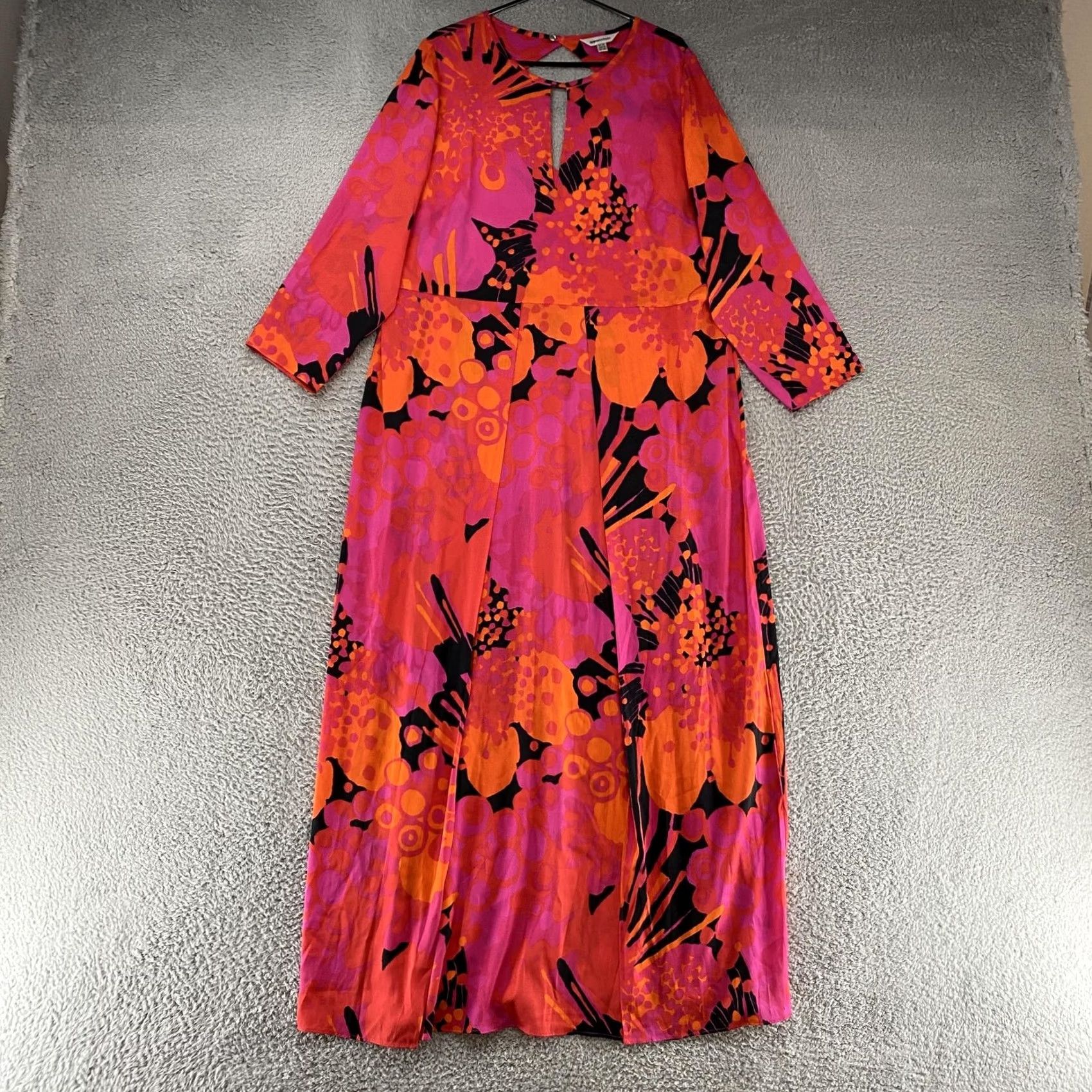 Vintage Anna Scholz Maxi Dress Womens 18 Pink Floral Silk Blend Long Sleeve Circle Neck Pullover Casual Party/Cocktail Size XXL / US 16-18 / IT 52-54 - 2 Thumbnail