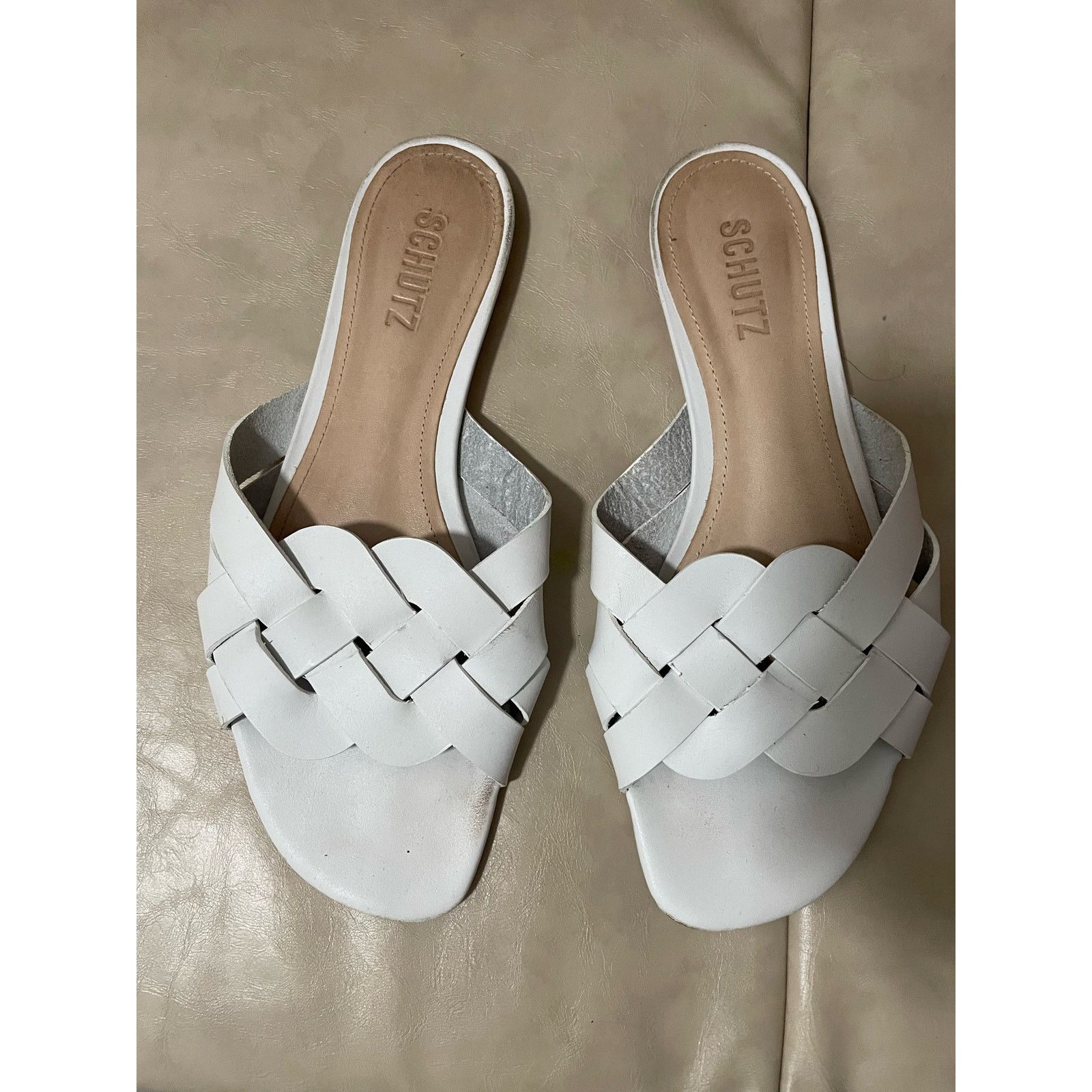 SCHUTZ Schutz - Tari Woven Leather Slide Sandals / white / 9B Size US 9 / IT 39 - 3 Thumbnail
